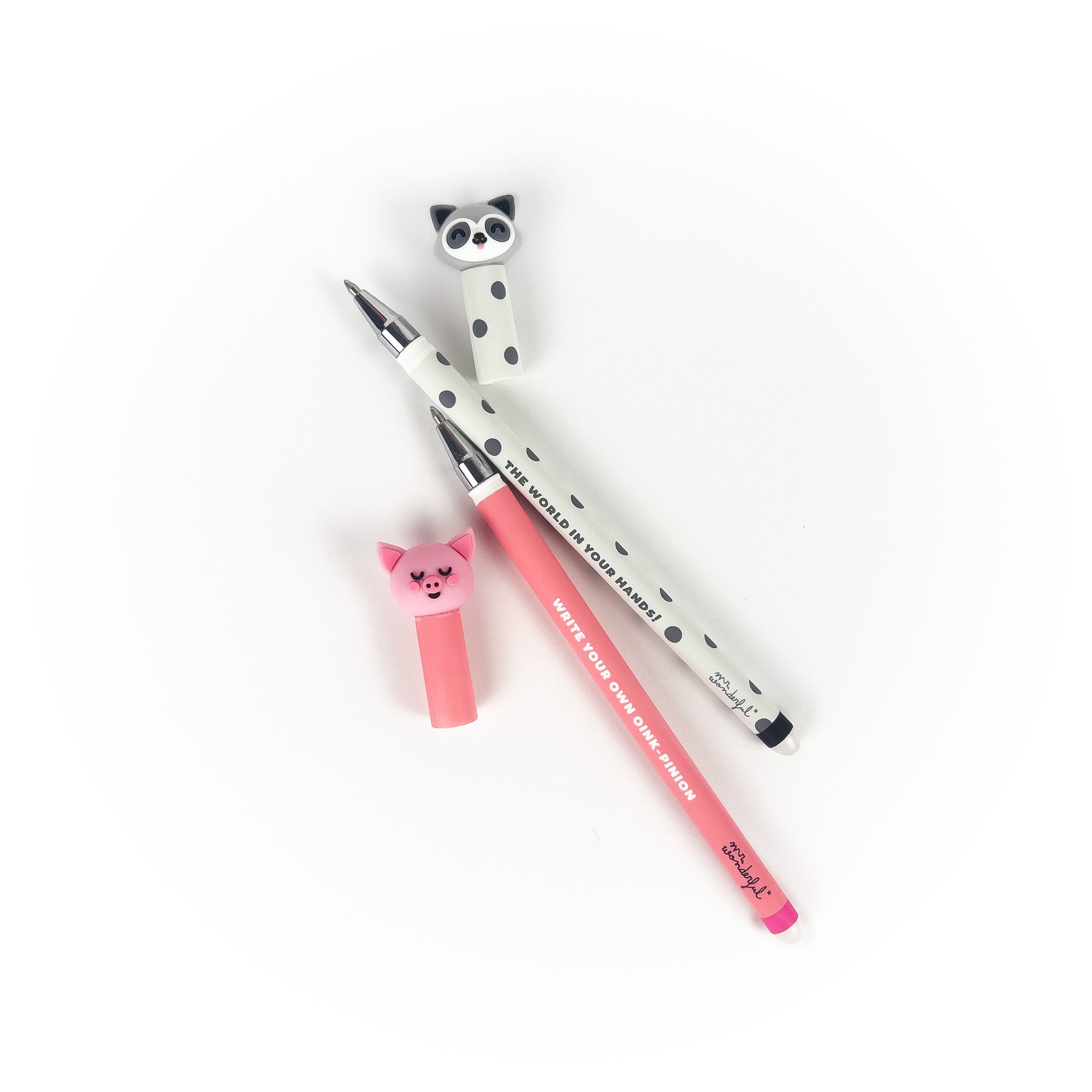 Lot de 2 stylos effaçables Bo-Bo + 2 recharges - Porcinet + Raton laveur