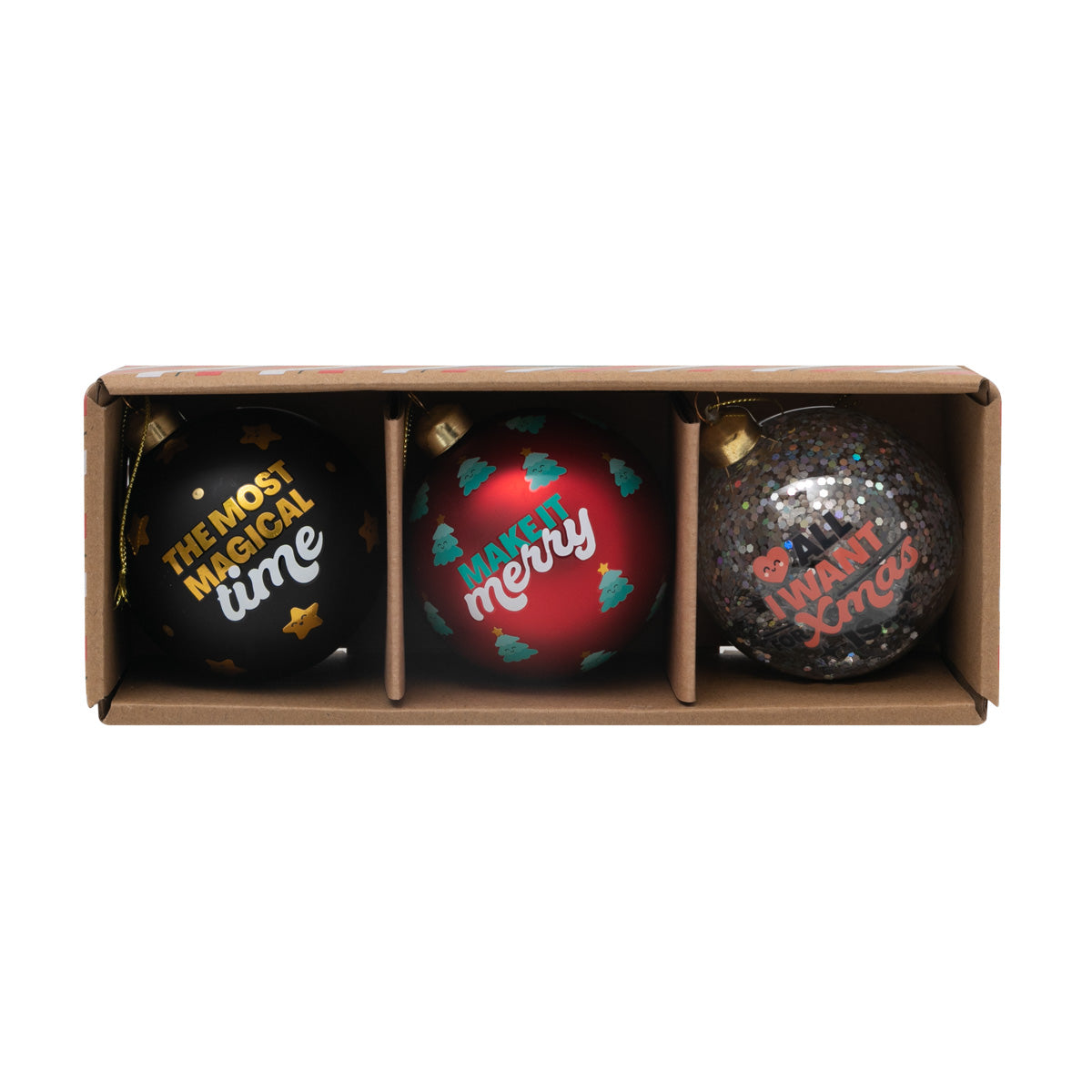 Set of 3 Christmas tree baubles - Make it merry