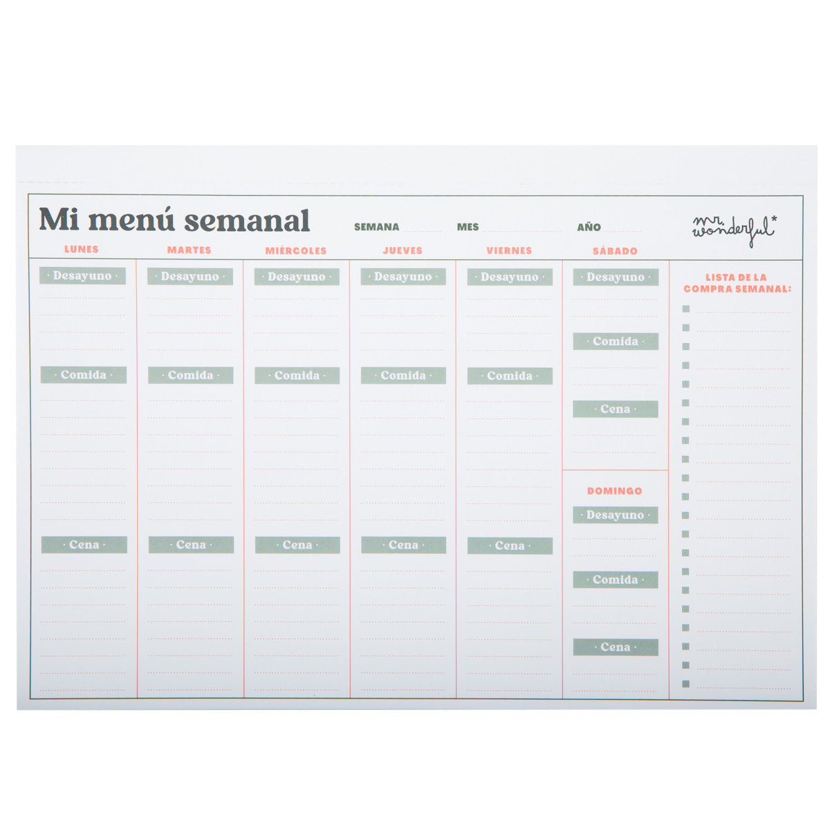 Planificateur de menus hebdomadaire - De l'esprit à la table : votre menu sur papier !