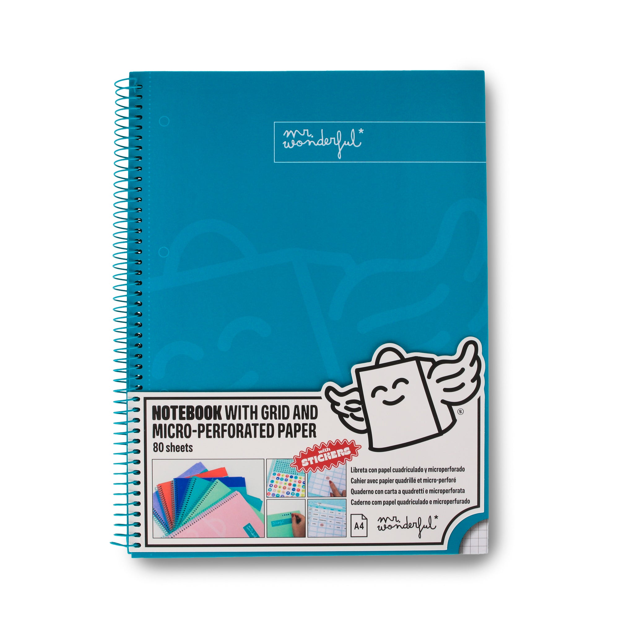 Libreta A4 Turquesa 80 sheets - Grid paper and micro-perforated