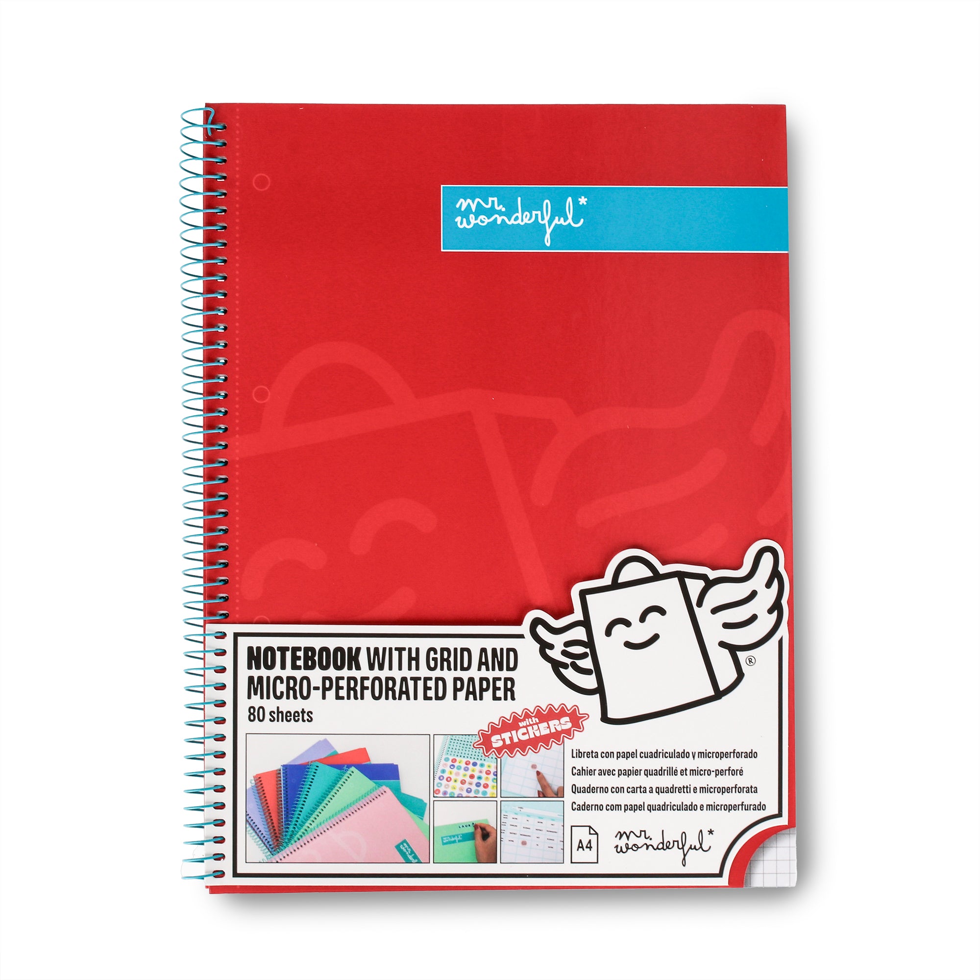 Libreta A4 roja 80 sheets - Grid paper and micro-perforated