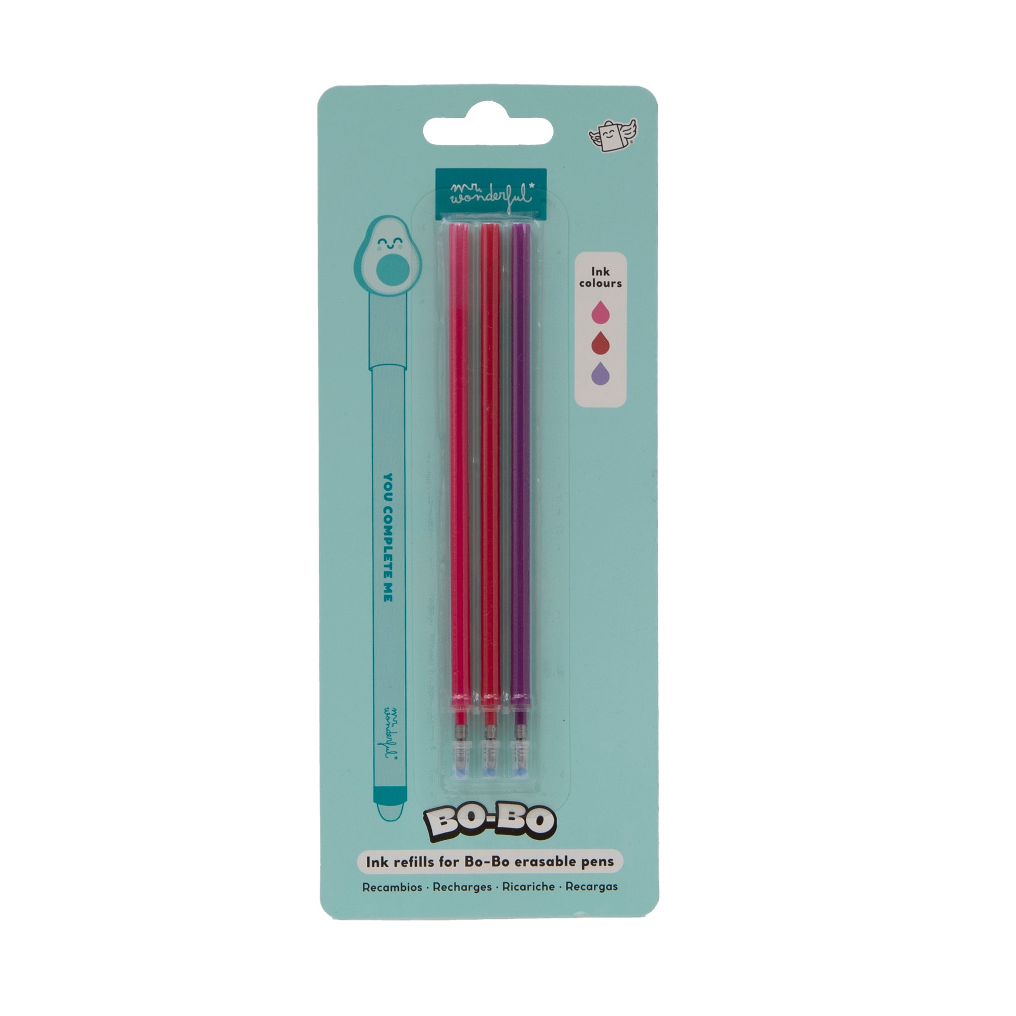 Recambios de tinta rosa, granate y lila para bolis borrables Bo-Bo Mr. Wonderful