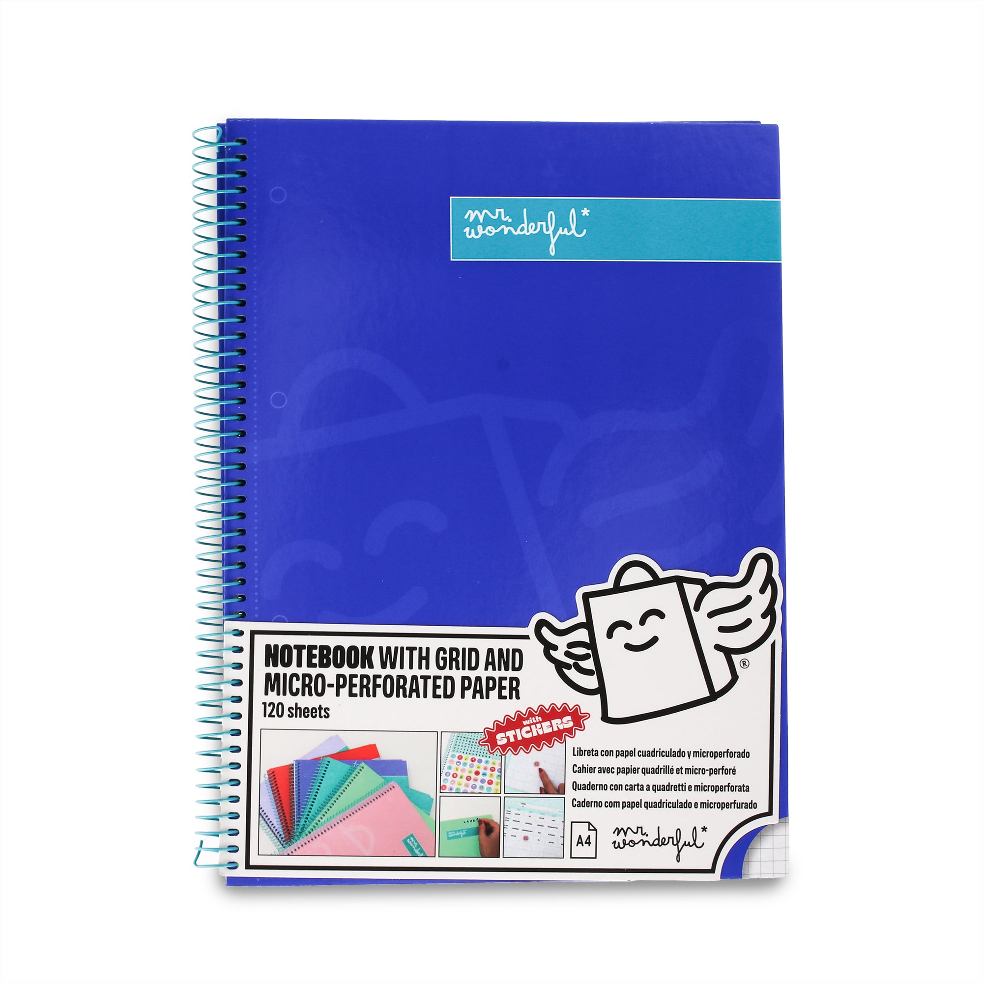 Libreta A4 azul 120 sheets - Grid paper and micro-perforated
