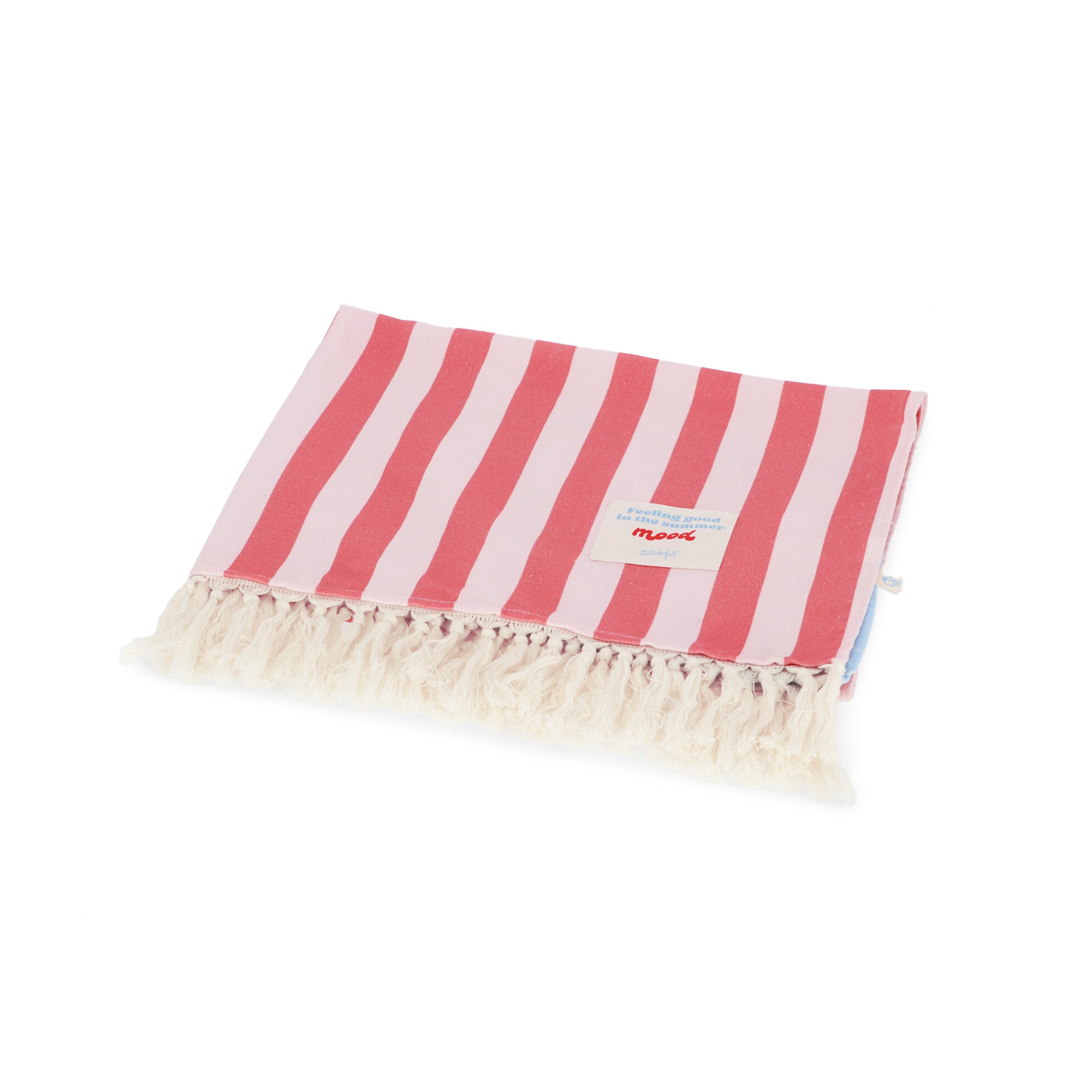 Toalla de playa a rayas Mr. Wonderful con mensaje Feeling good in the summer mood