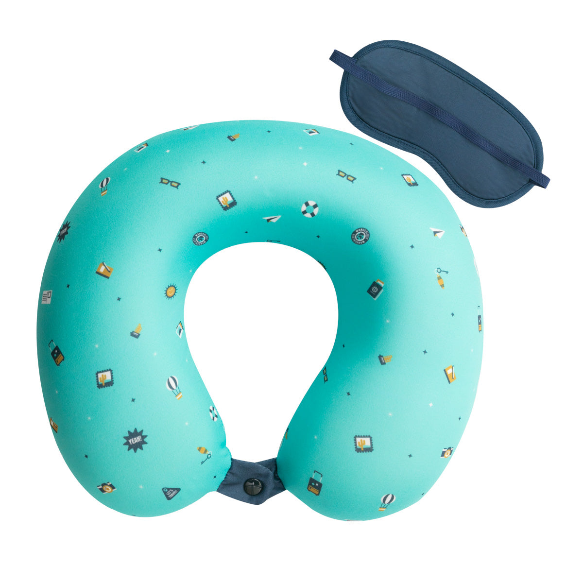 Almofada de viagem com máscara de dormir para sonhar onde quer que vá - Azul