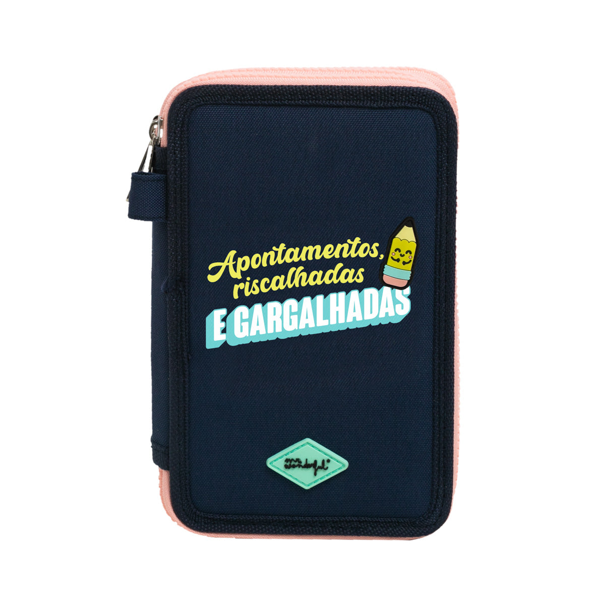 Mochila escolar completa com 3 compartimentos - Apontamentos, riscalhadas e gargalhadas