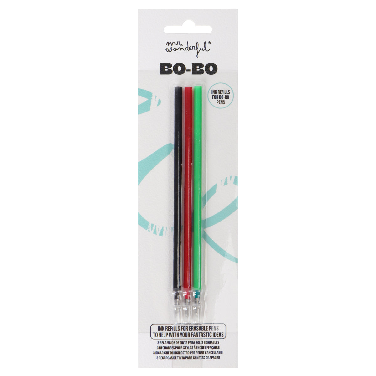 Pack de 3 recargas de tinta apagáveis para Bo-Bo - Preto - Vermelho - Verde