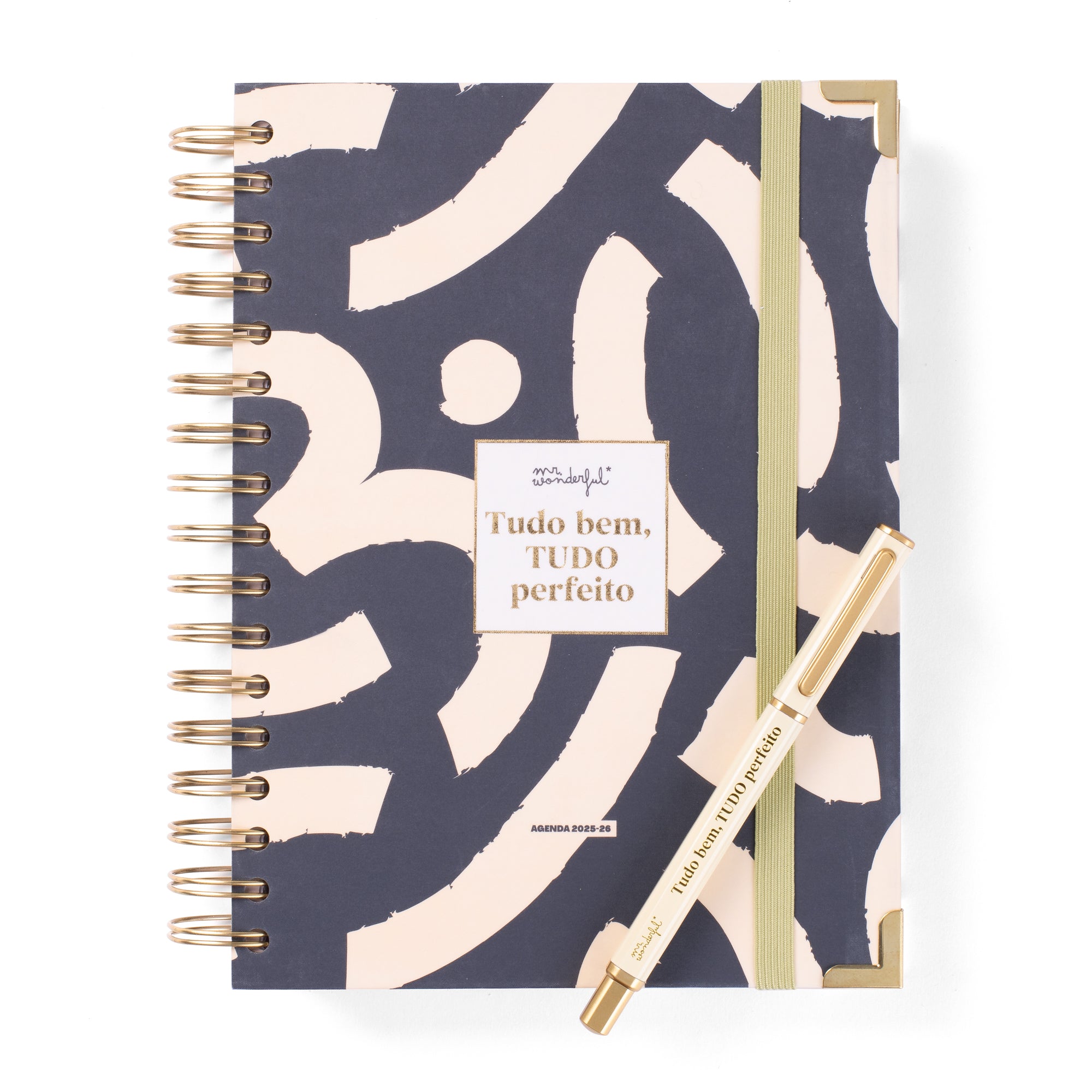Conjunto de Agenda Office 2025-26 Diária + caneta - Tudo bem, tudo perfeito