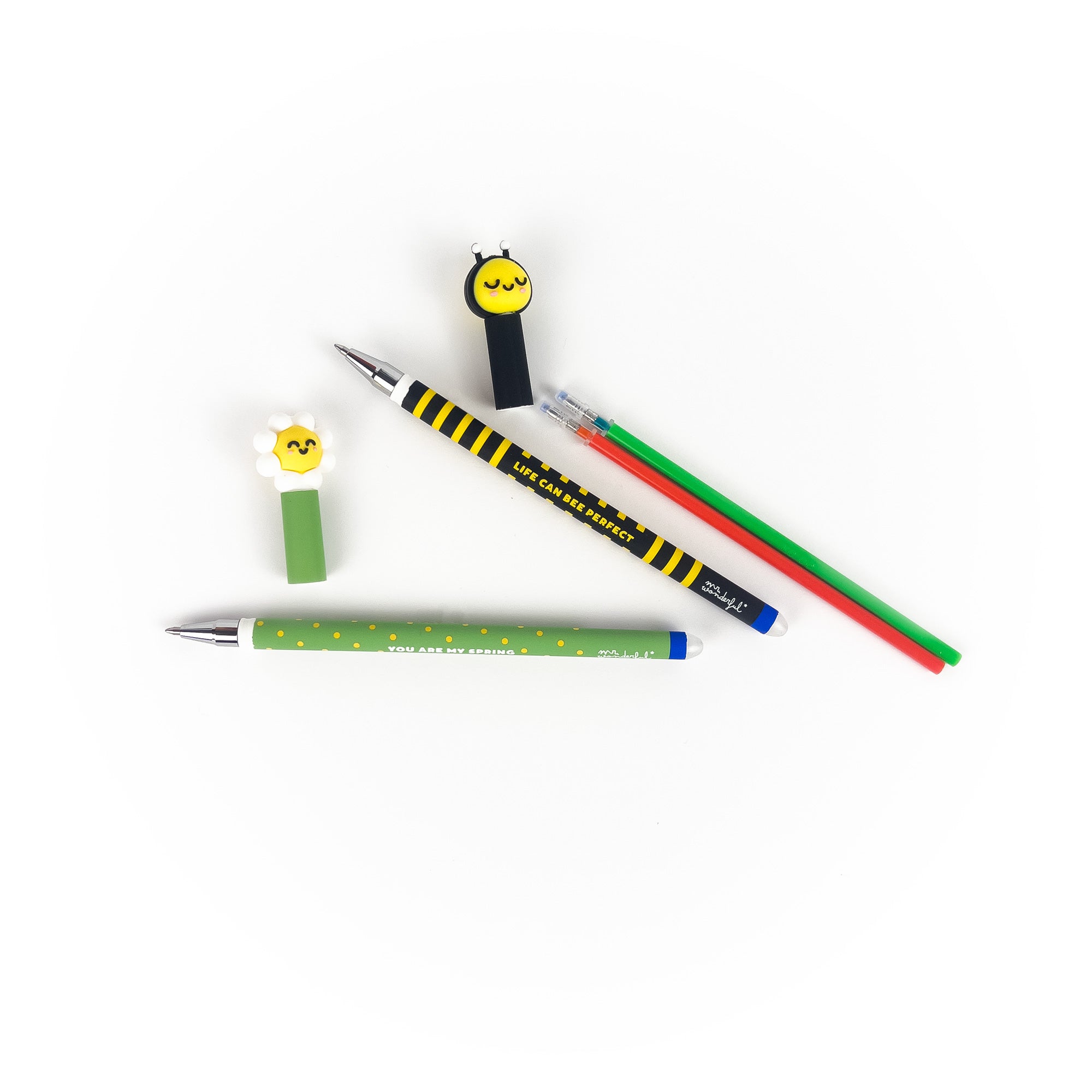 Set of 2 erasable Bo-Bo pens + 2 ink refills - Bee and Daisy