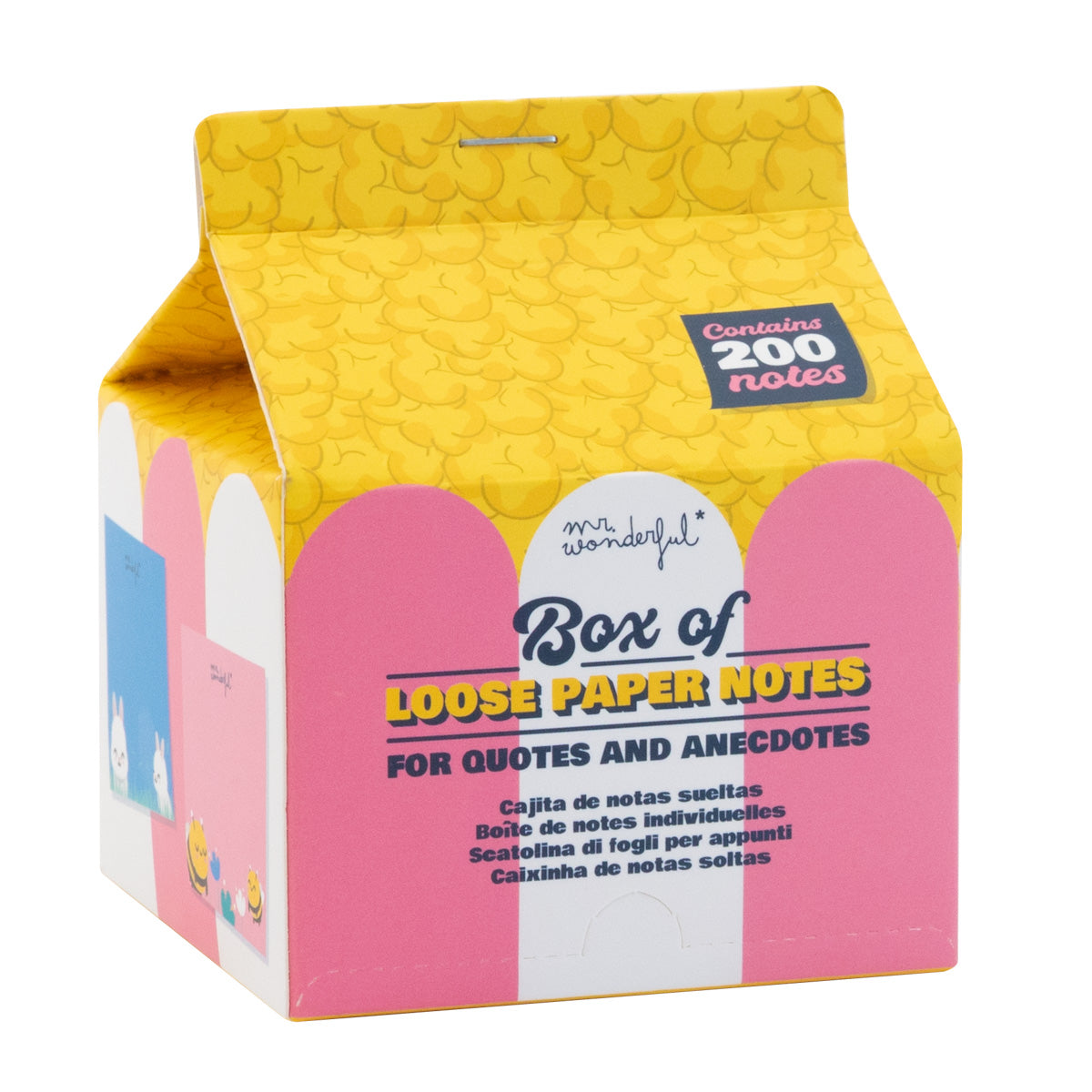Box of loose paper notes for quotes and anecdotes