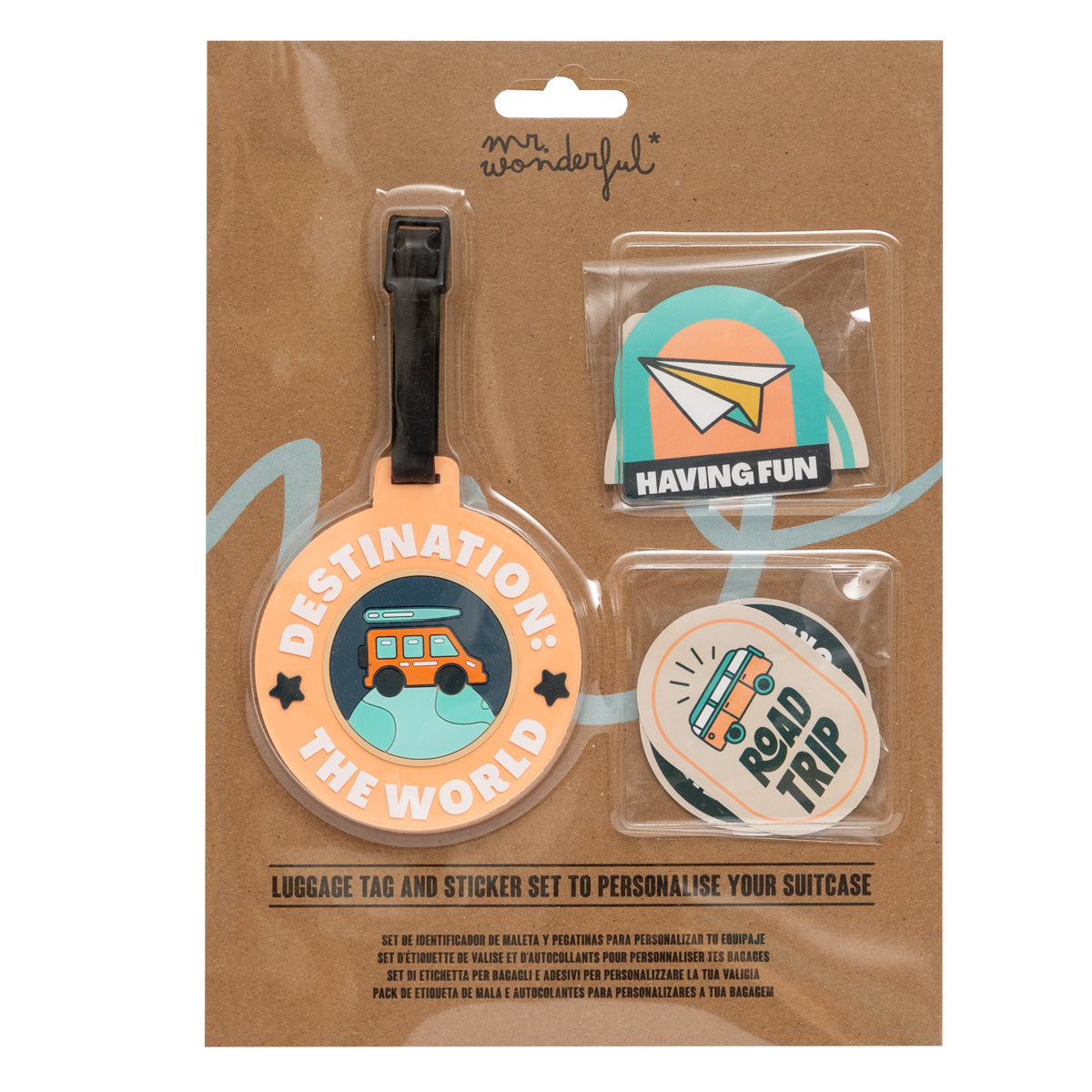 Luggage tag + sticker set - Destination: the world