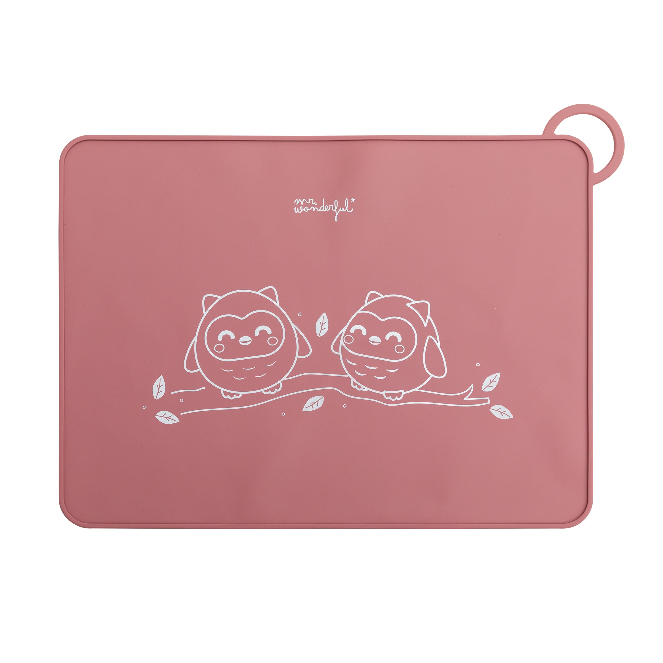 Salvamanteles de silicona para bebés Mr. Wonderful búho rosa