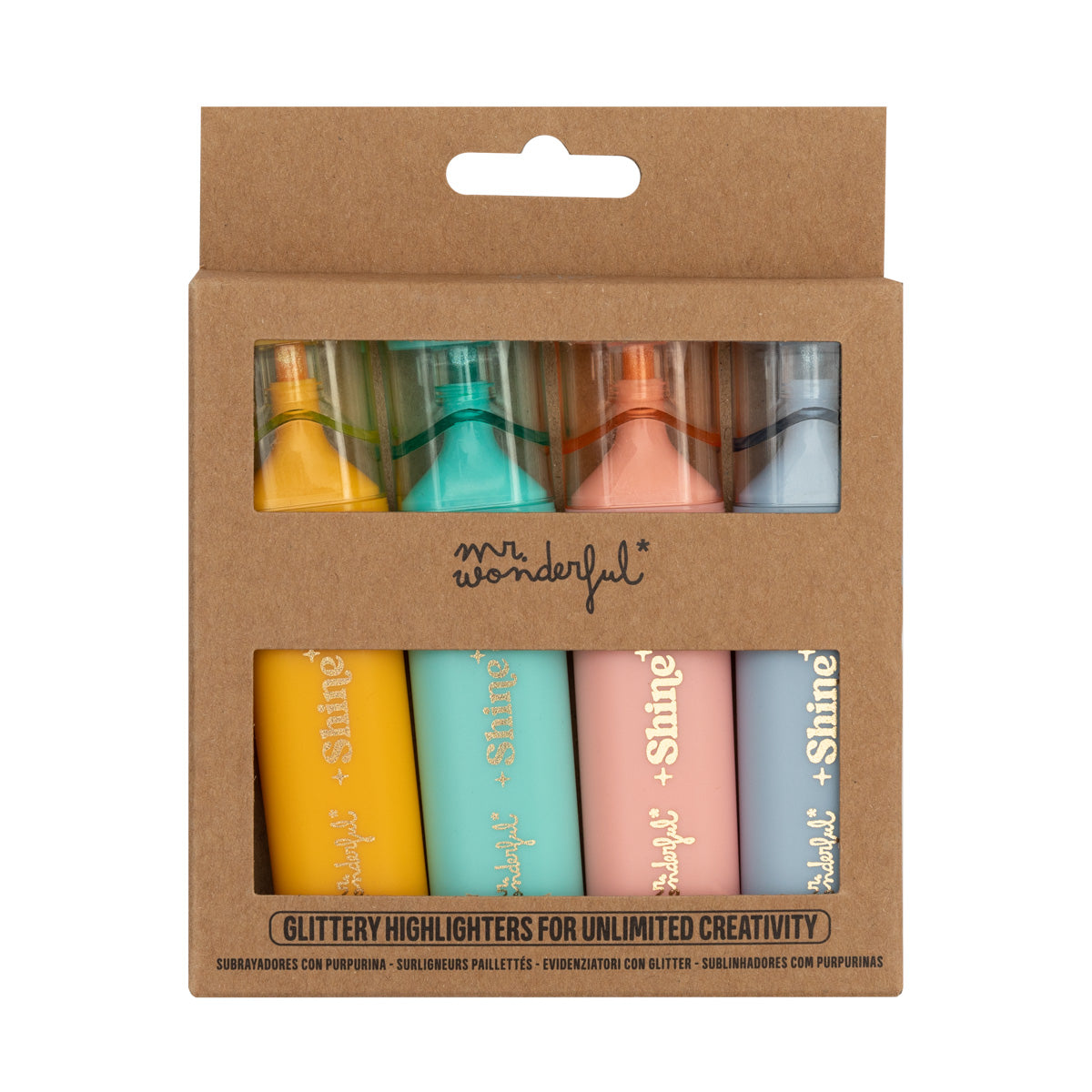 Set of 4 highlighters with glittery ink - Shine on!.