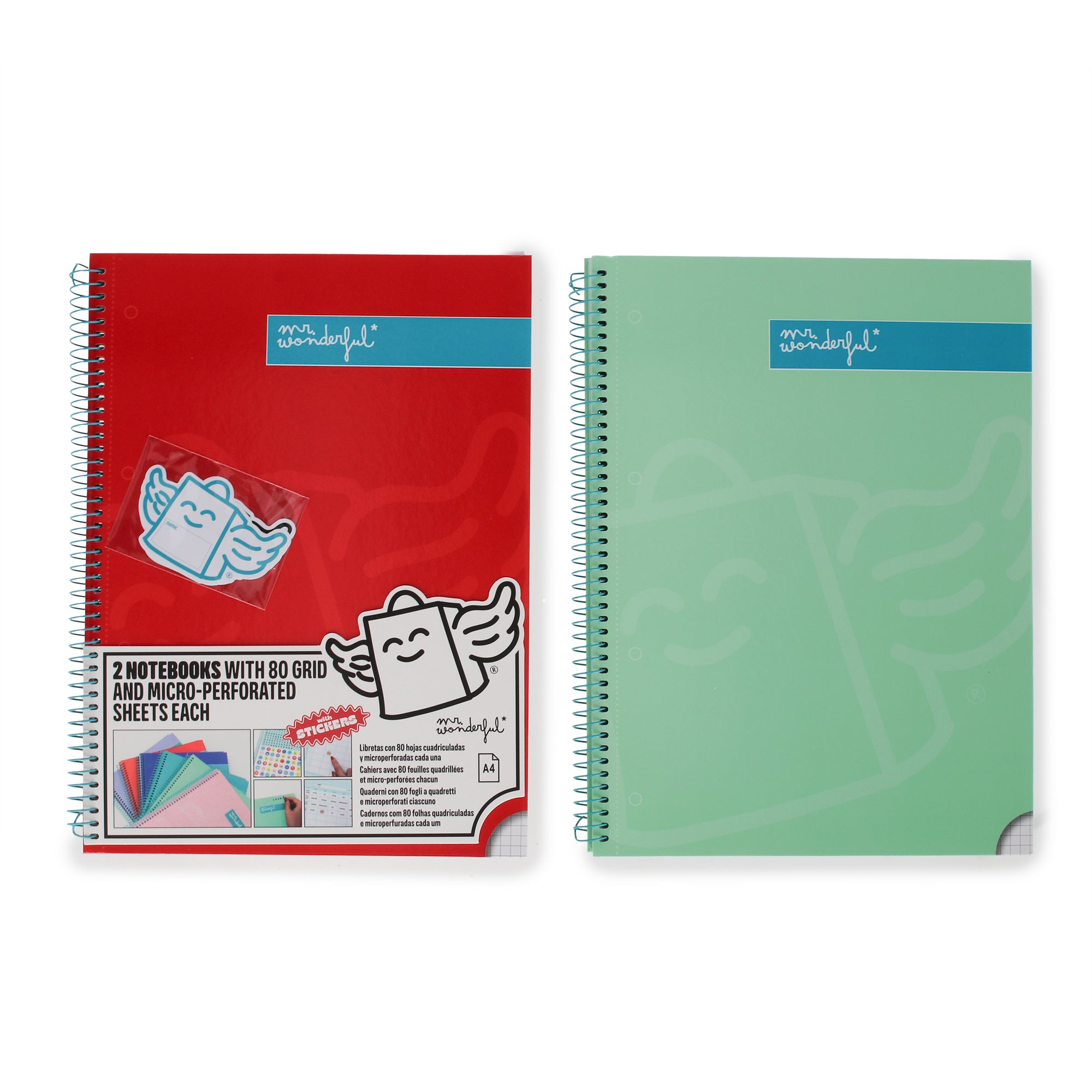 Set de 2 Libretas A4 80 grid and micro-perforated sheets - Rojo y menta