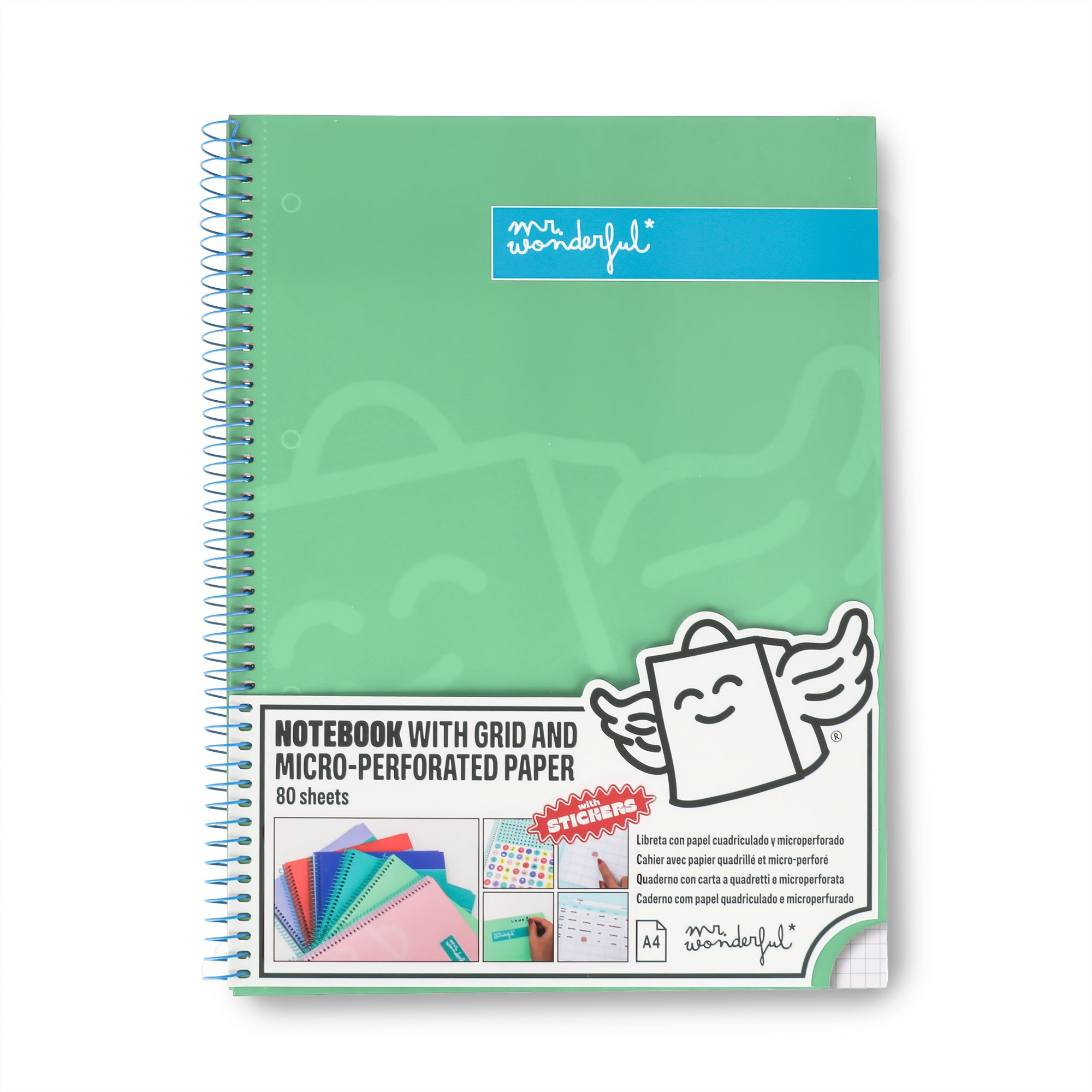 Libreta A4 menta 80 sheets - Grid paper and micro-perforated