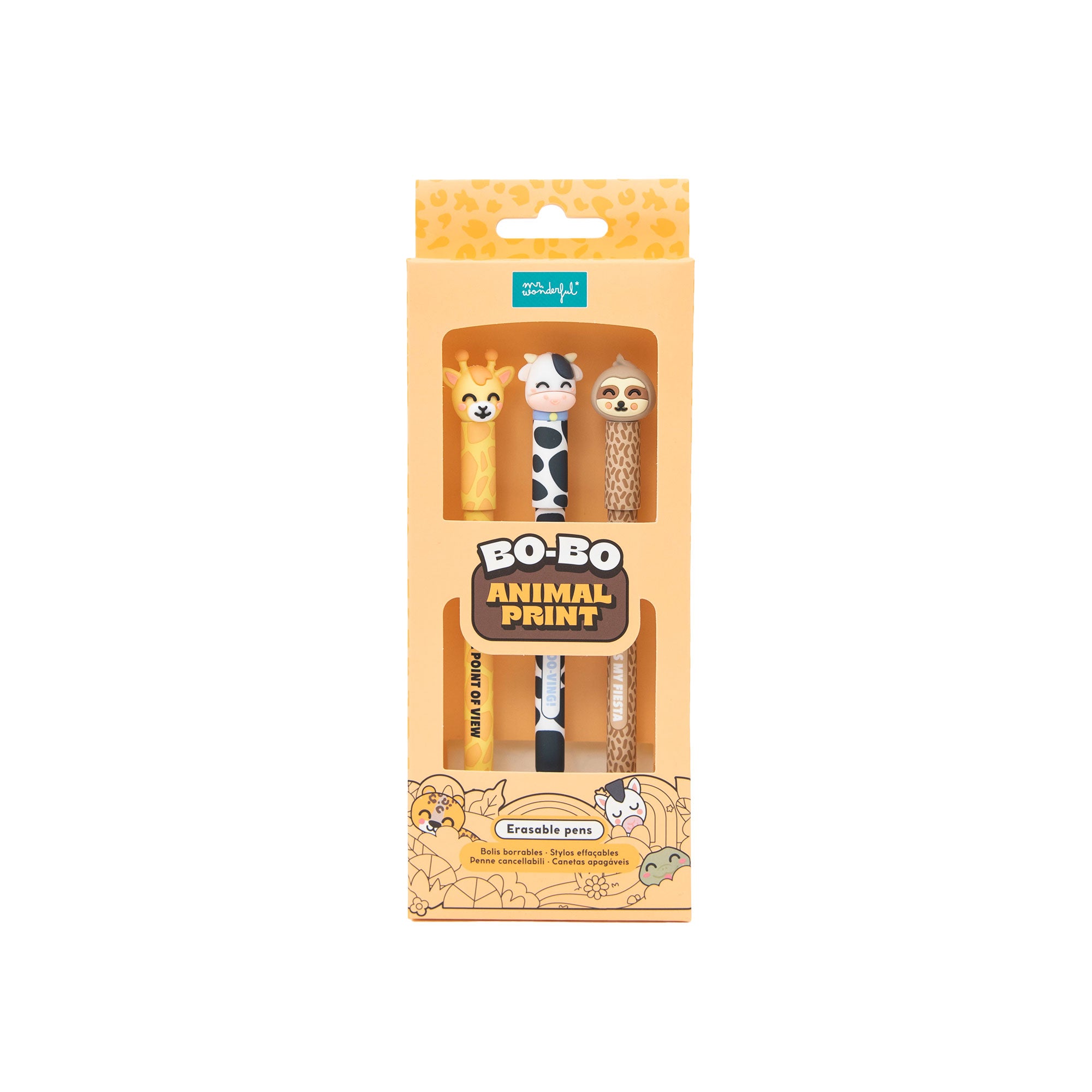 Set de 3 bolis borrables Bo-Bo - Jirafa, Vaca y Perezoso