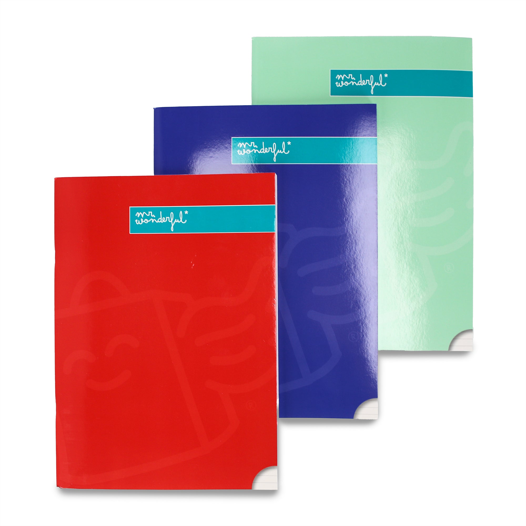 Set of 3 A4 notebooks 80 lined sheets - Red, blue and green