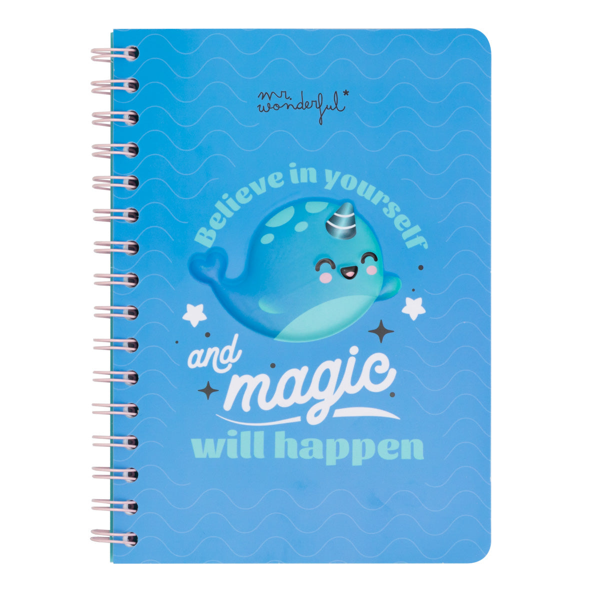 Caderno A5 Narwhal 3D - Acredite em você mesmo e a mágica acontecerá.