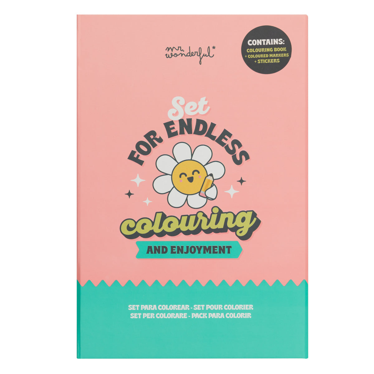 Colouring book + coloured marker pens + stickers - Colour & have fun.