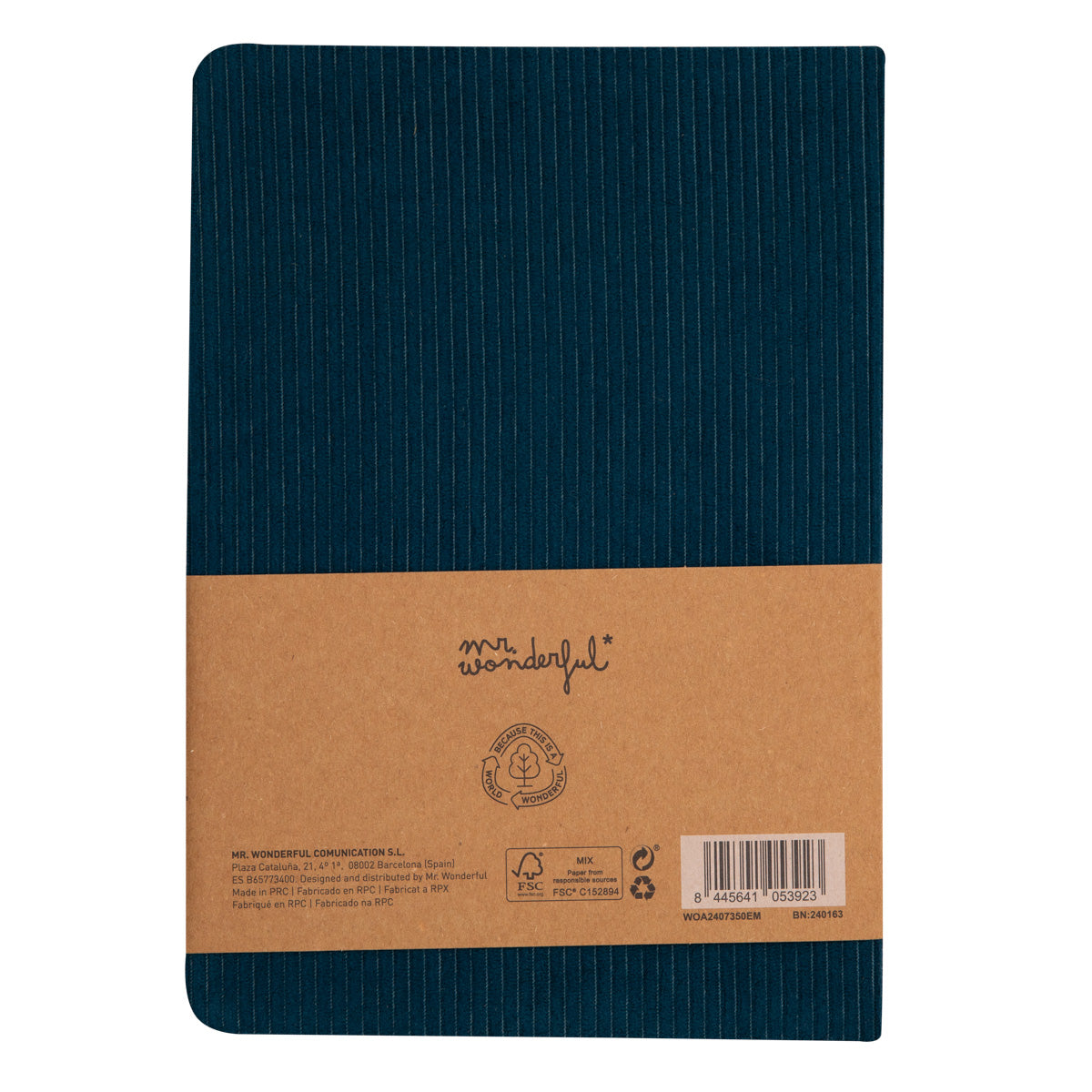 A5 notebook corduroy blue - In the middle of difficulty lies opportunity.