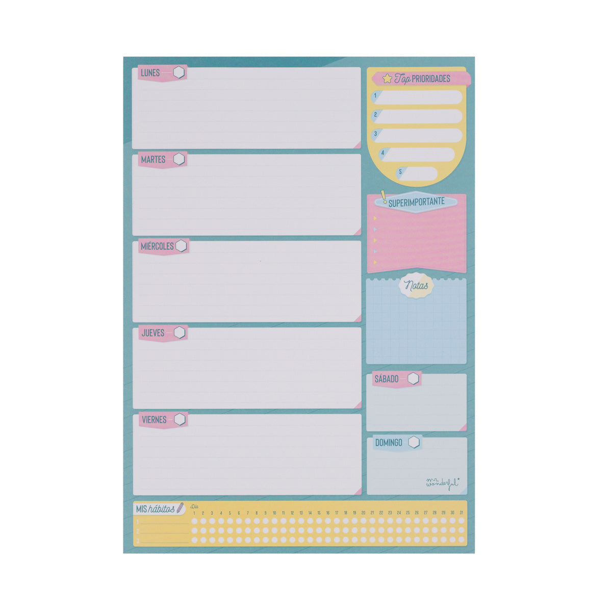 Organizador semanal de sobremesa Mr. Wonderful para semanas bien aprovechadas