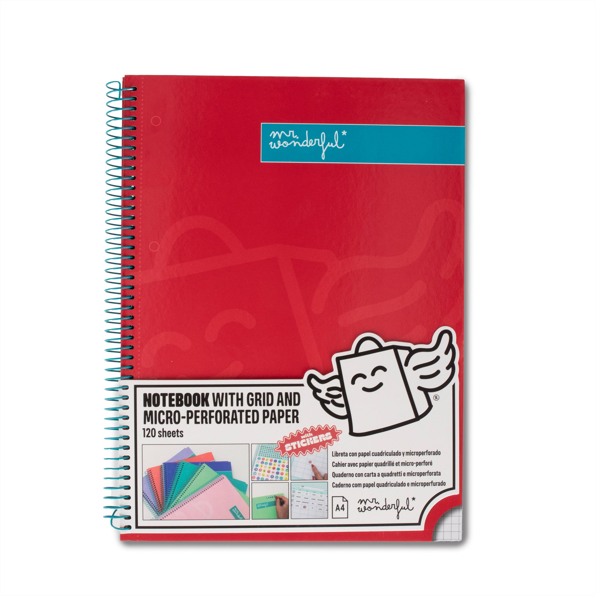 Libreta A4 roja 120 sheets - Grid paper and micro-perforated