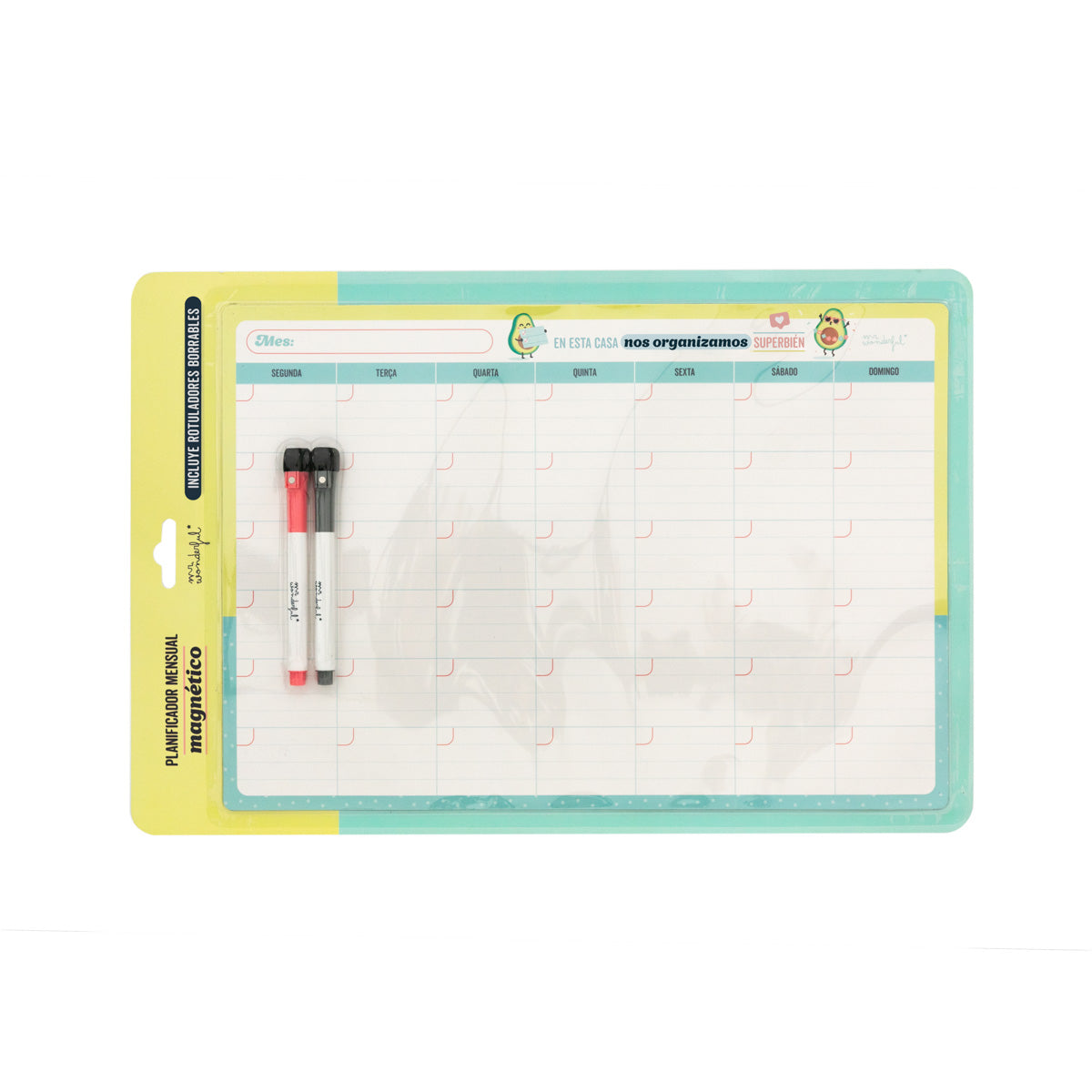 Quadro branco magnético com planejador mensal