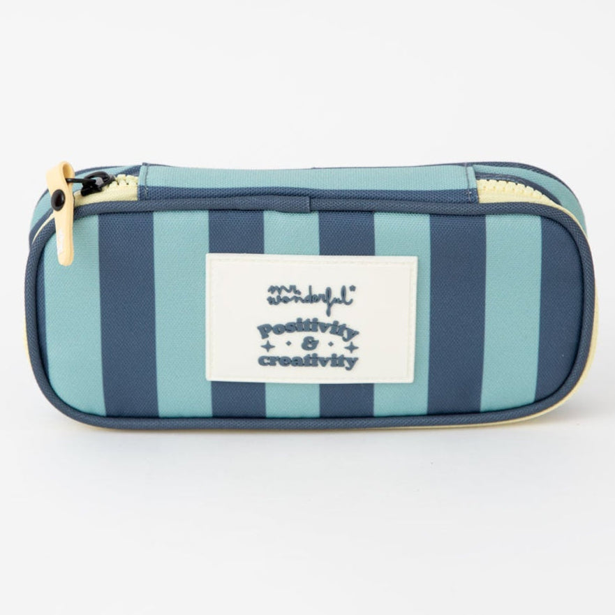 Estuche rayas azules Mr. Wonderful con mensaje - Positivity & creativity