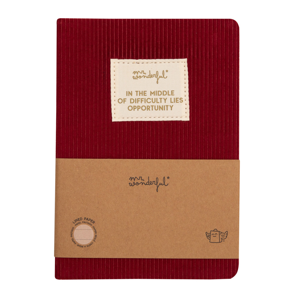 Caderno A5 veludo cotelê rosa - No meio da dificuldade está a oportunidade.