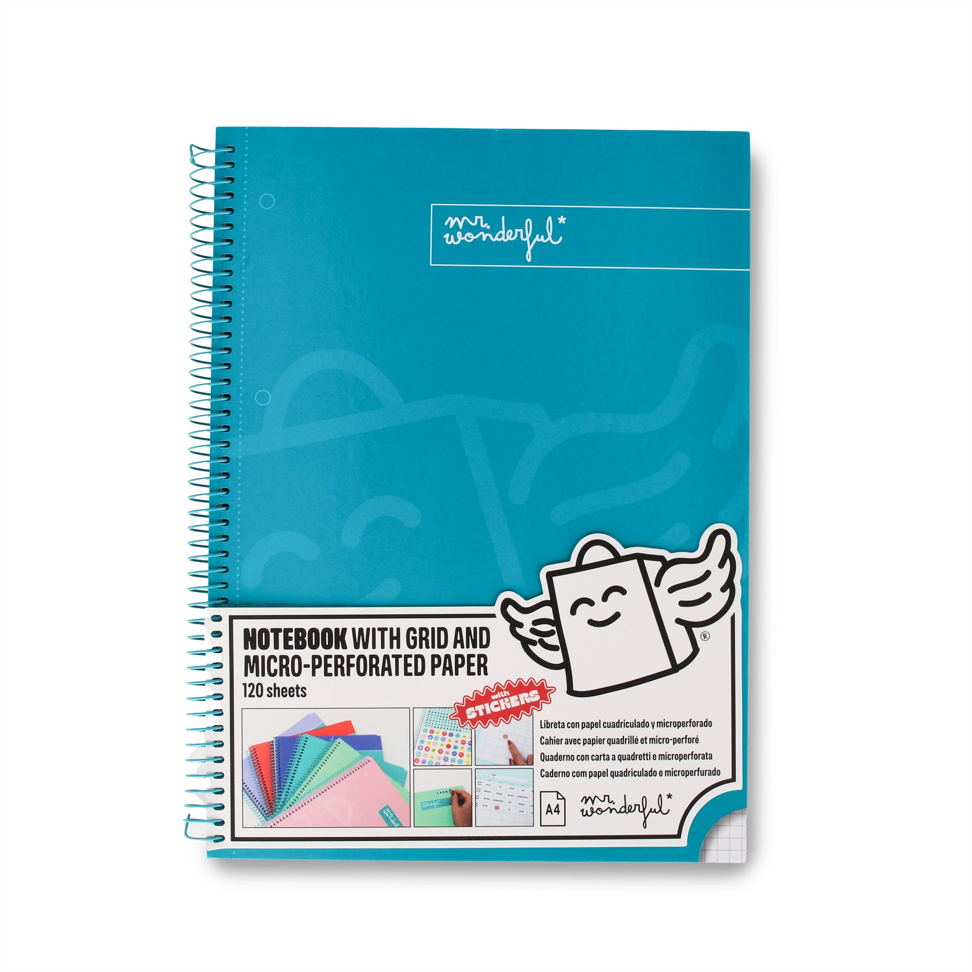Libreta A4 Turquesa 120 sheets - Grid paper and micro-perforated