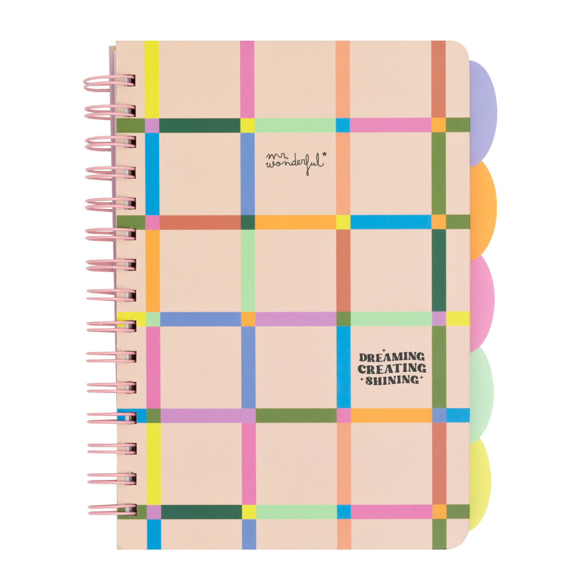 Lined A5 notebook with fold-out tabbed dividers - Dreaming, creating, shining.