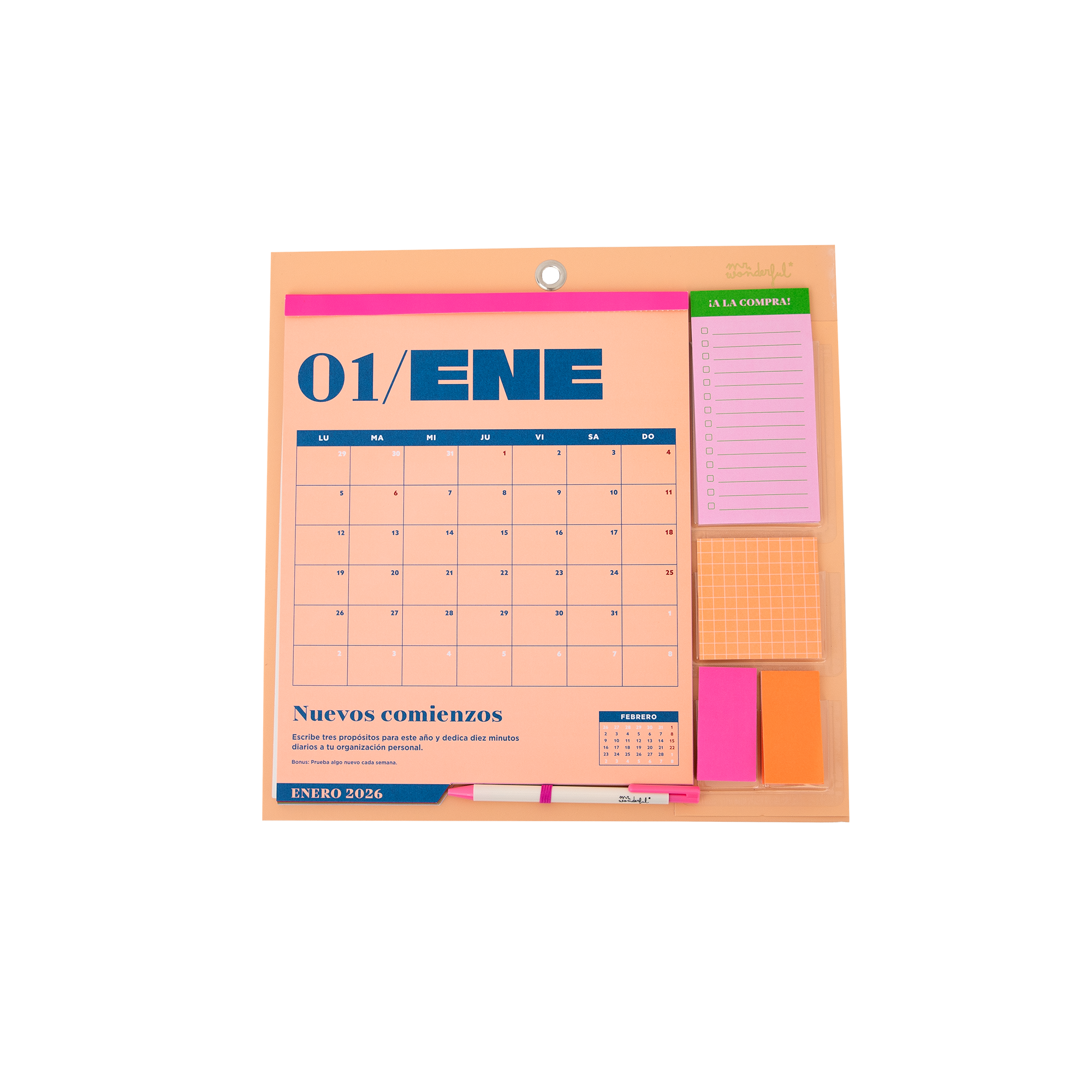 Calendario de pared magnético 2026 de Mr. Wonderful con retos mensuales