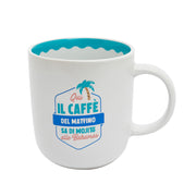 Tazza con messaggio divertente in italiano Mr. Wonderful - Qui il caffè del mattino sa di mojito alle Bahamas