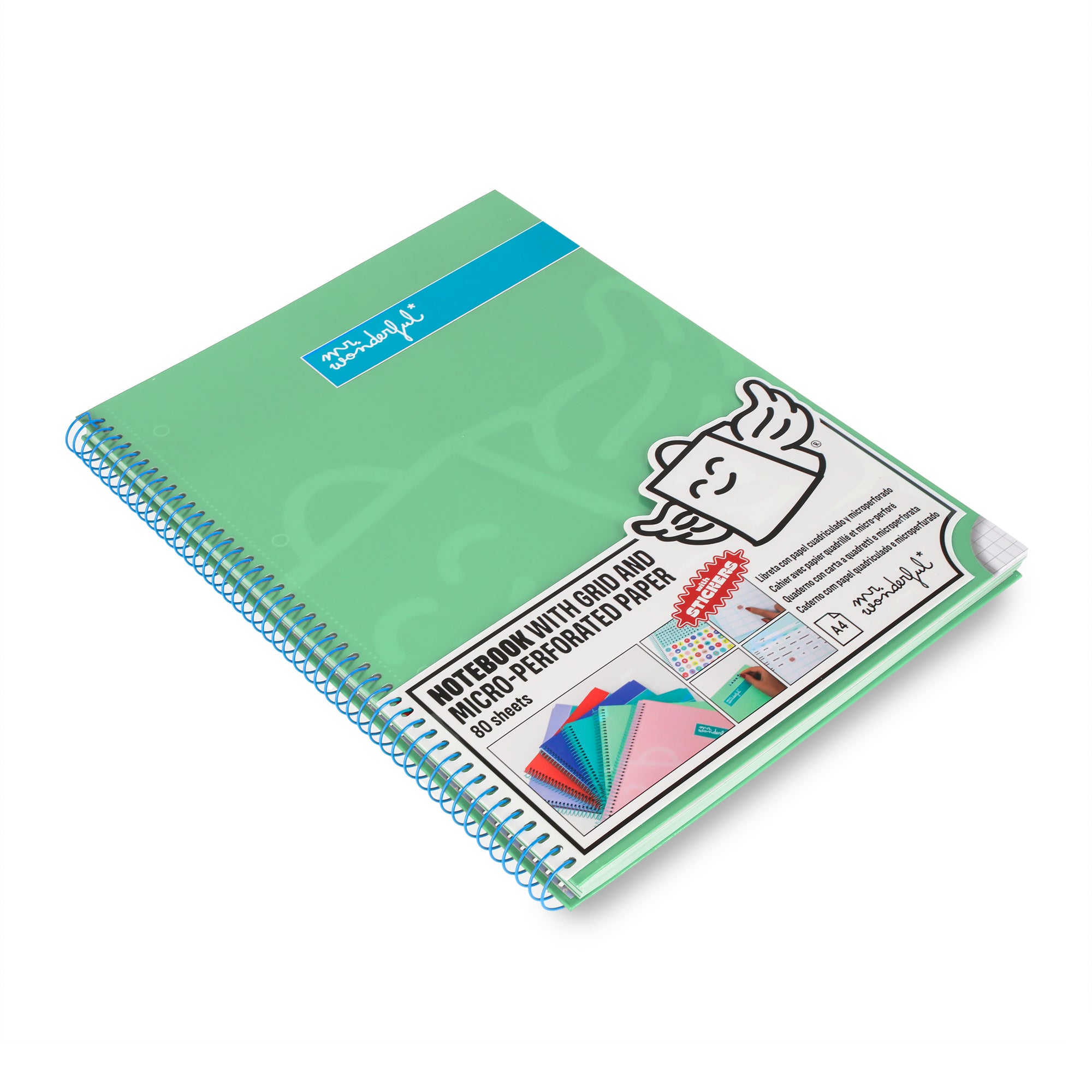 Libreta A4 menta 80 sheets - Grid paper and micro-perforated