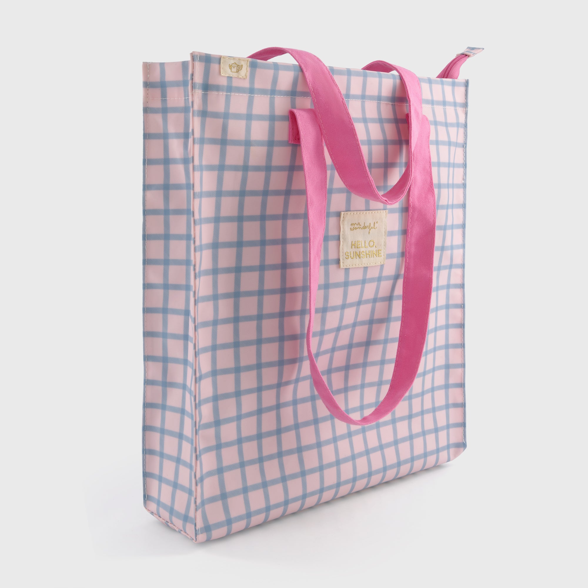 Tote bag blue and pink squares - Hello, sunshine!