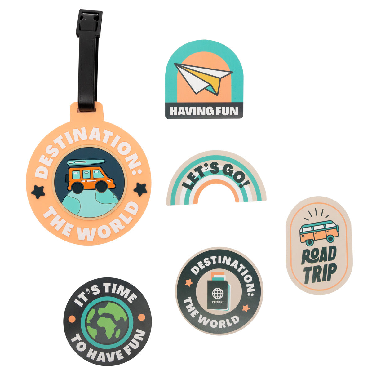 Luggage tag + sticker set - Destination: the world