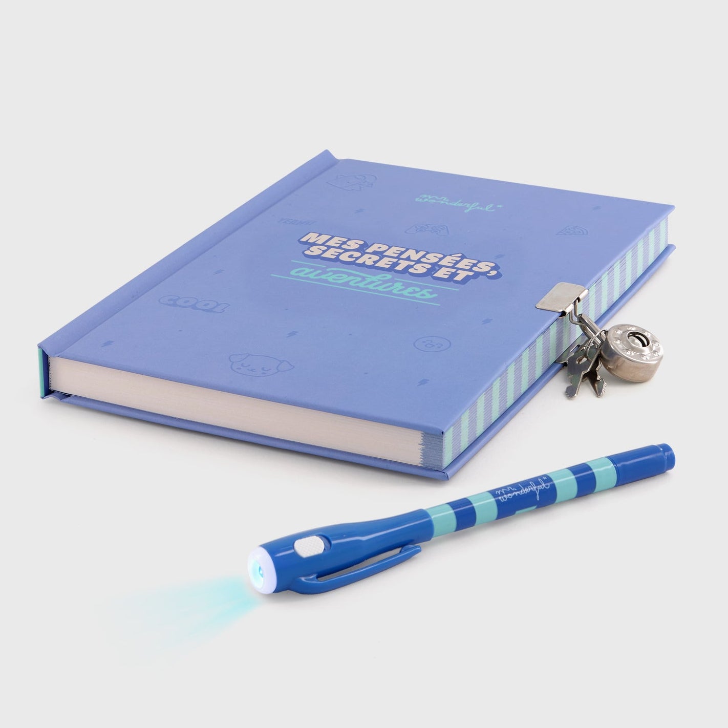 Journal intime pour les enfants Mr. Wonderful + stylo à encre normale et invisible - Mes pensées, secrets et aventures