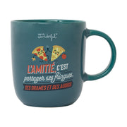 Mug avec message d'amitié en français Mr. Wonderful - L'amitié, c'est partager ses fringues, ses drames et des audios