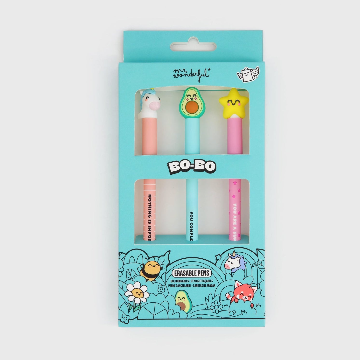 Bolis borrables Bo-Bo Mr. Wonderful con mensaje aguacate, estrella y unicornio