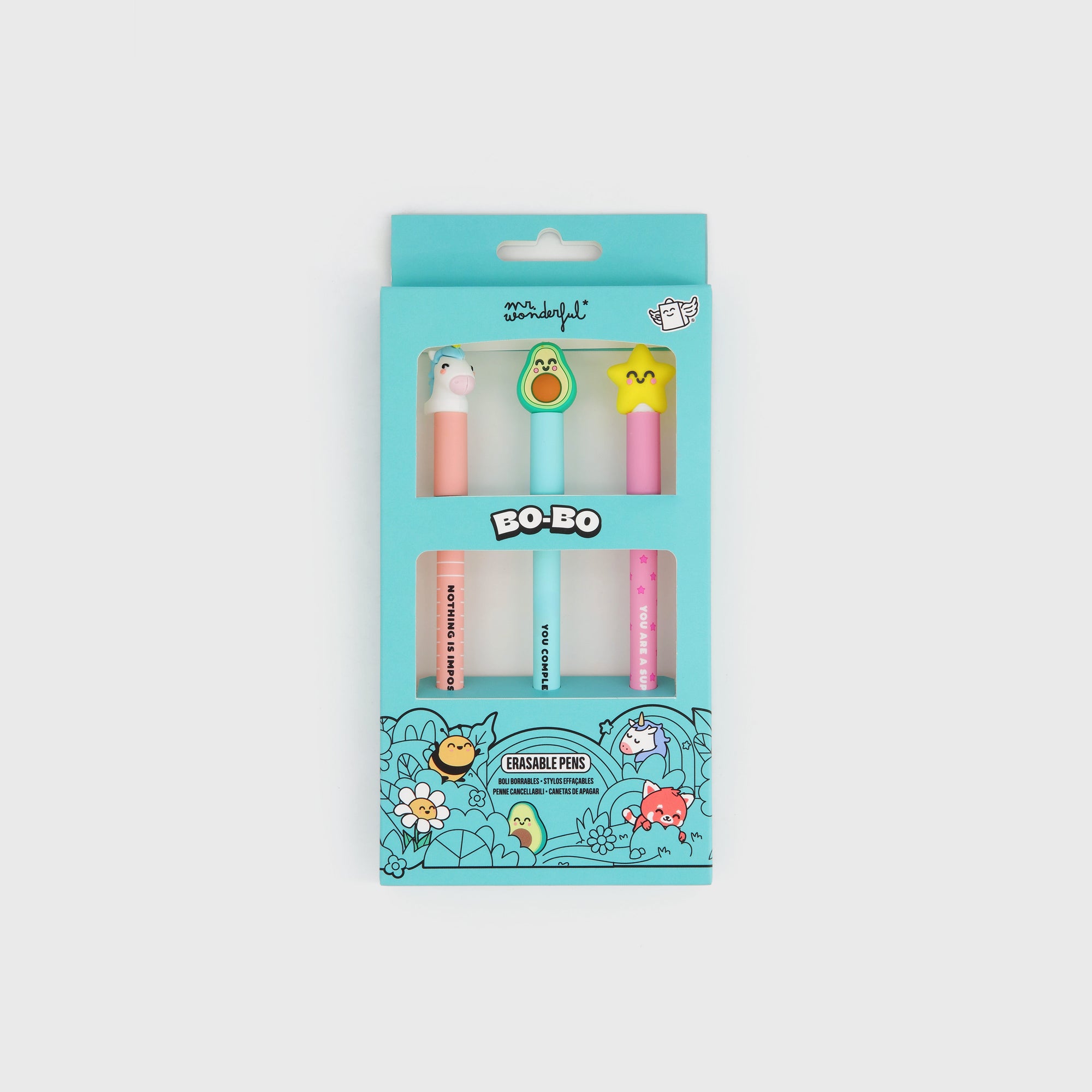 Coffret de stylos effaçables Bo-Bo : Étoile, avocat et licorne