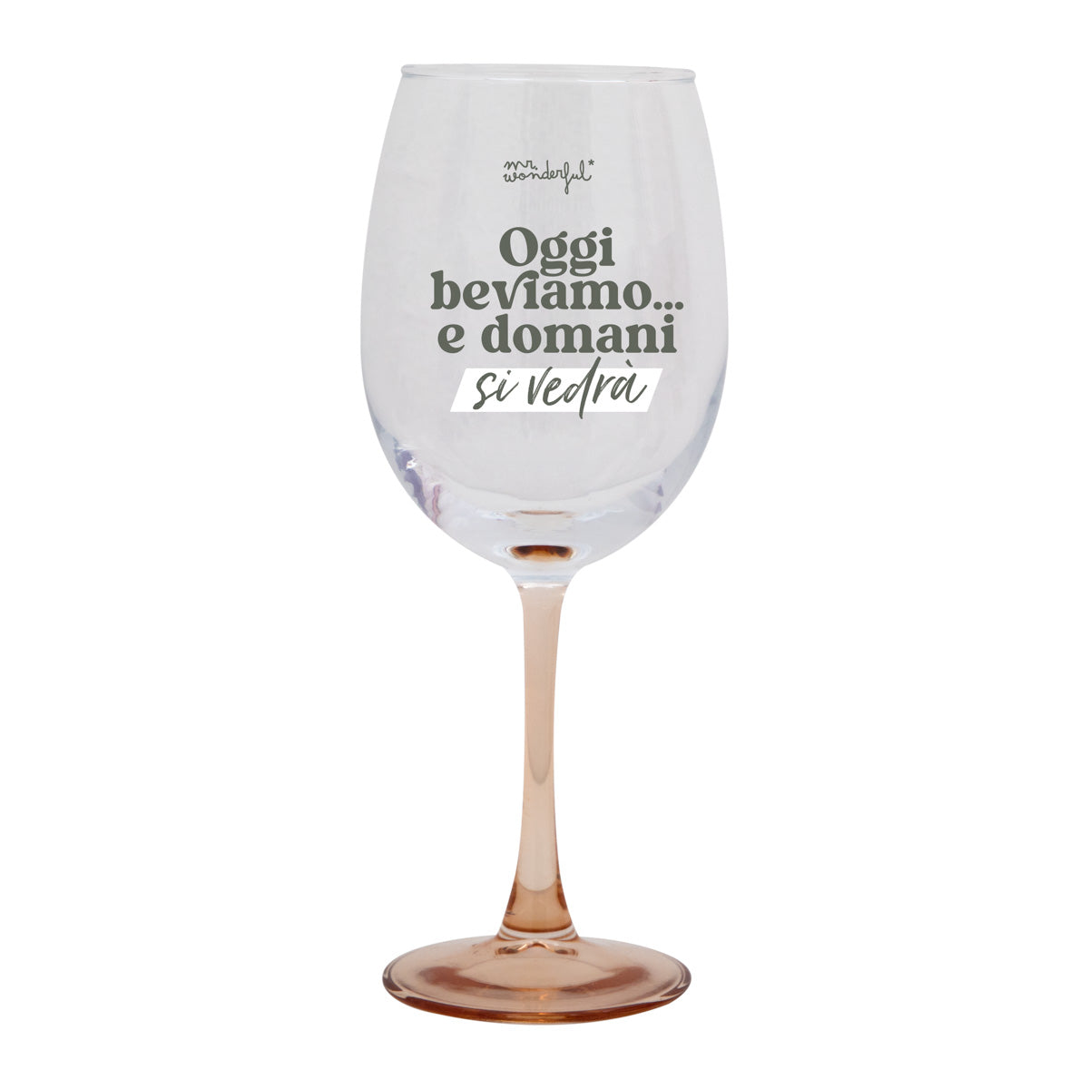 Calice da vino con messaggio in italiano Mr. Wonderful - Oggi beviamo... e domani si vedrà