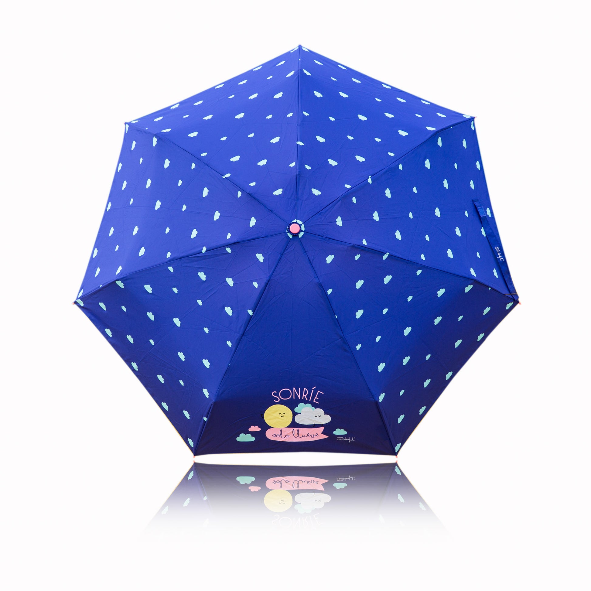Paraguas pequeño plegable con frase en español Mr. Wonderful - Sonríe, solo llueve