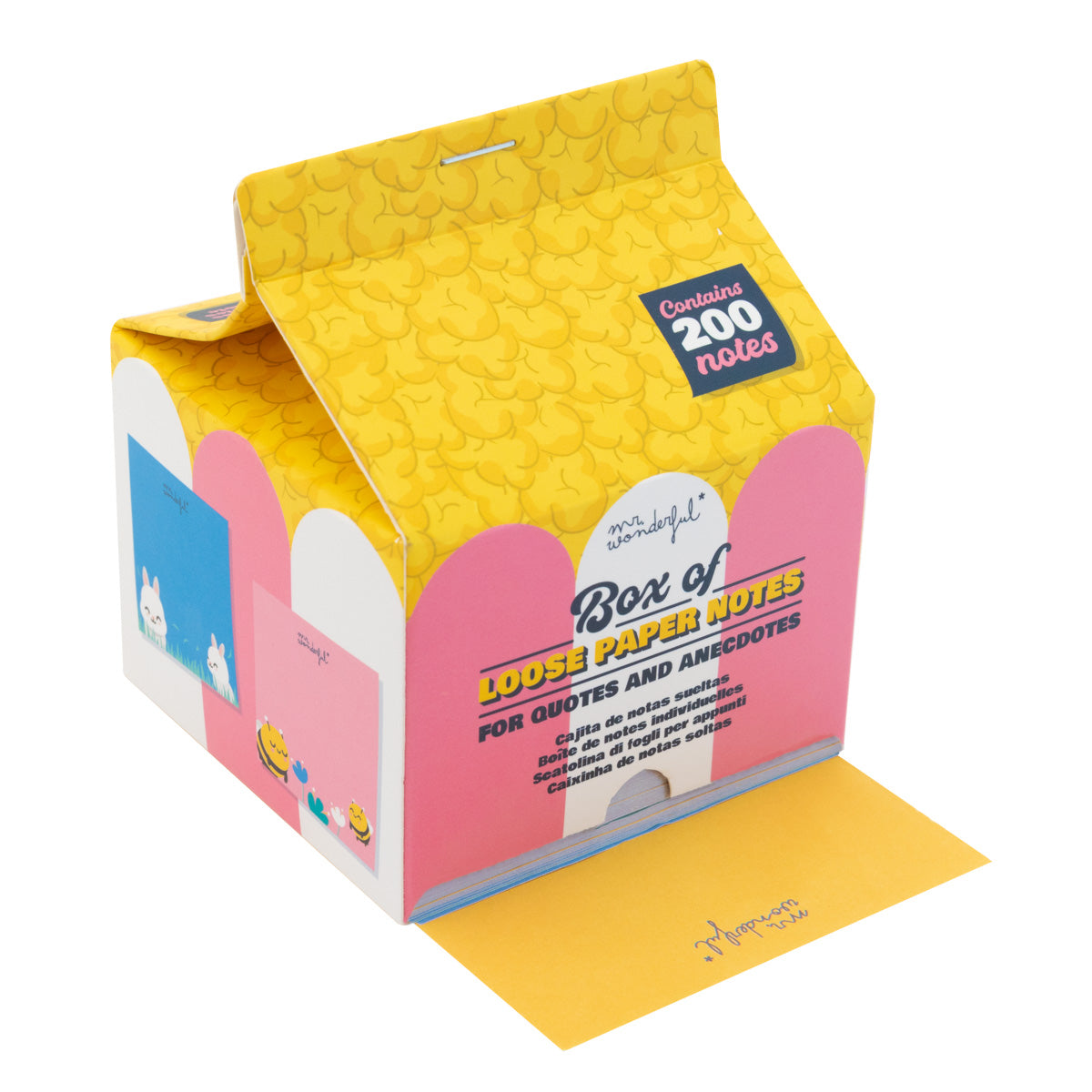 Box of loose paper notes for quotes and anecdotes