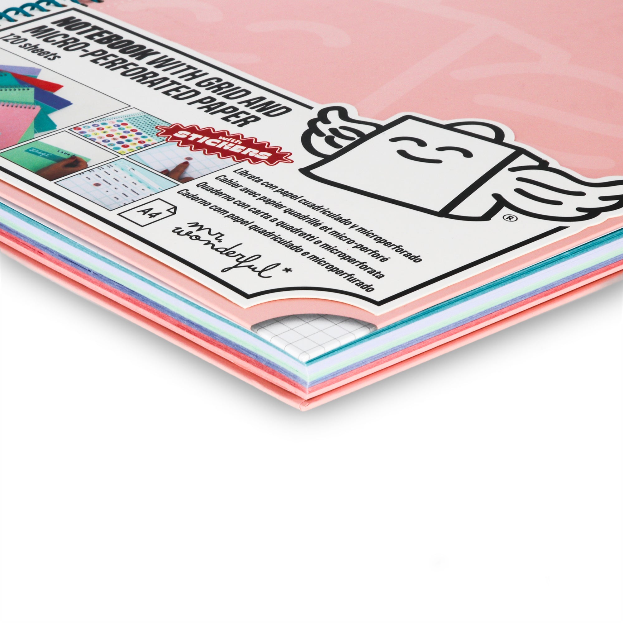 Libreta A4 rosa 120 sheets - Grid paper and micro-perforated