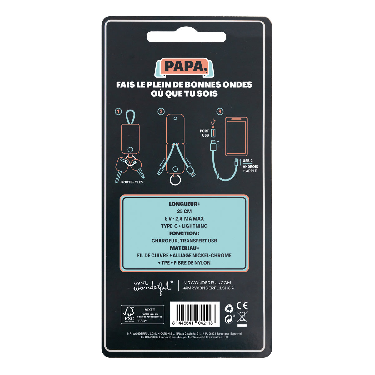 Porte-clés avec chargeur de téléphone - Papa multifonctions