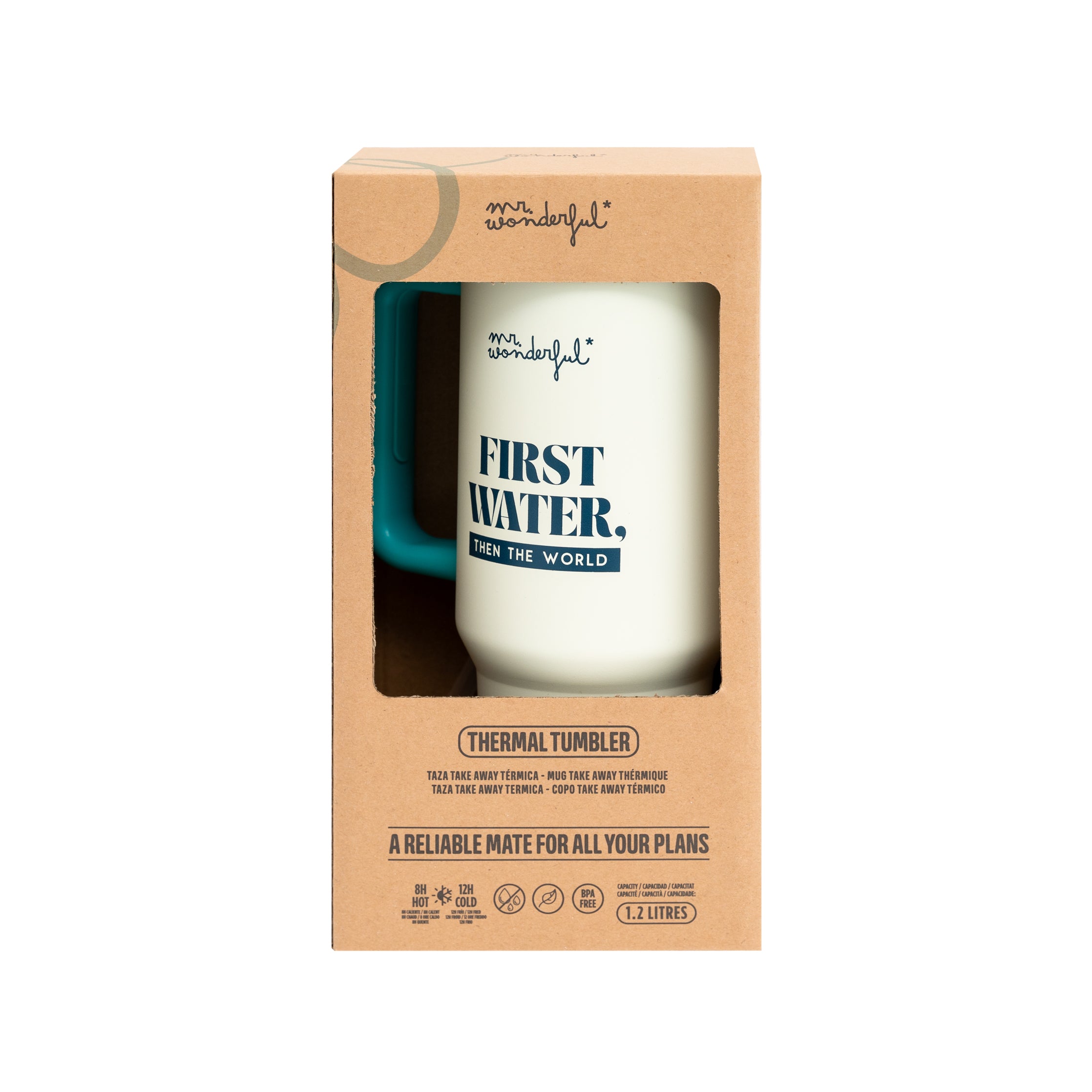 Taza térmica de 1.2 litros - First water, then the world.