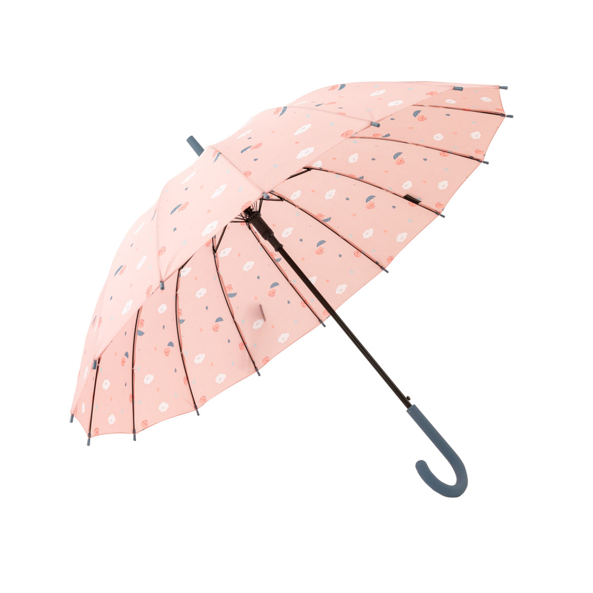 Grand parapluie rose - Coeurs et nuages