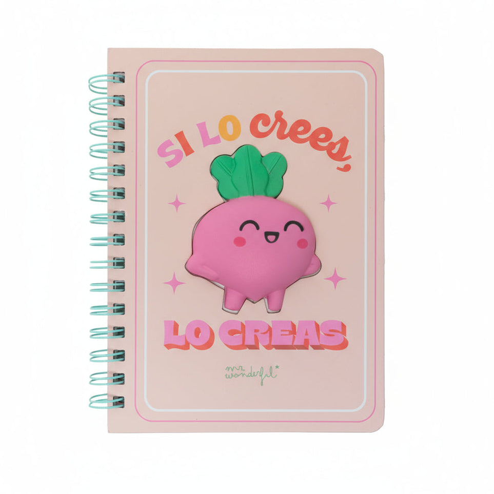 Libreta A5 con squishy Remolacha Mr. Wonderful - Si lo crees, lo creas