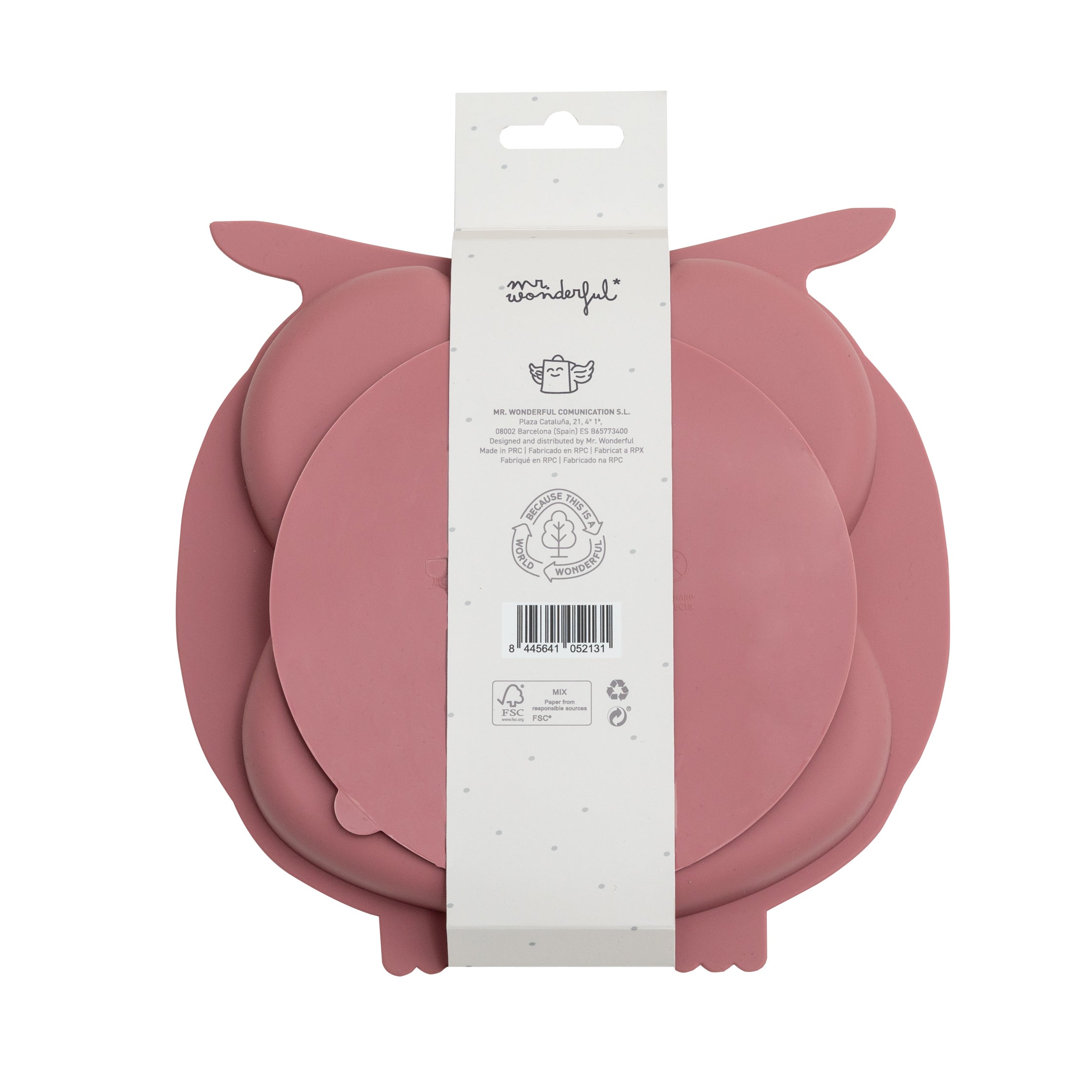 Silicone baby plate with suction cup - Pink owl