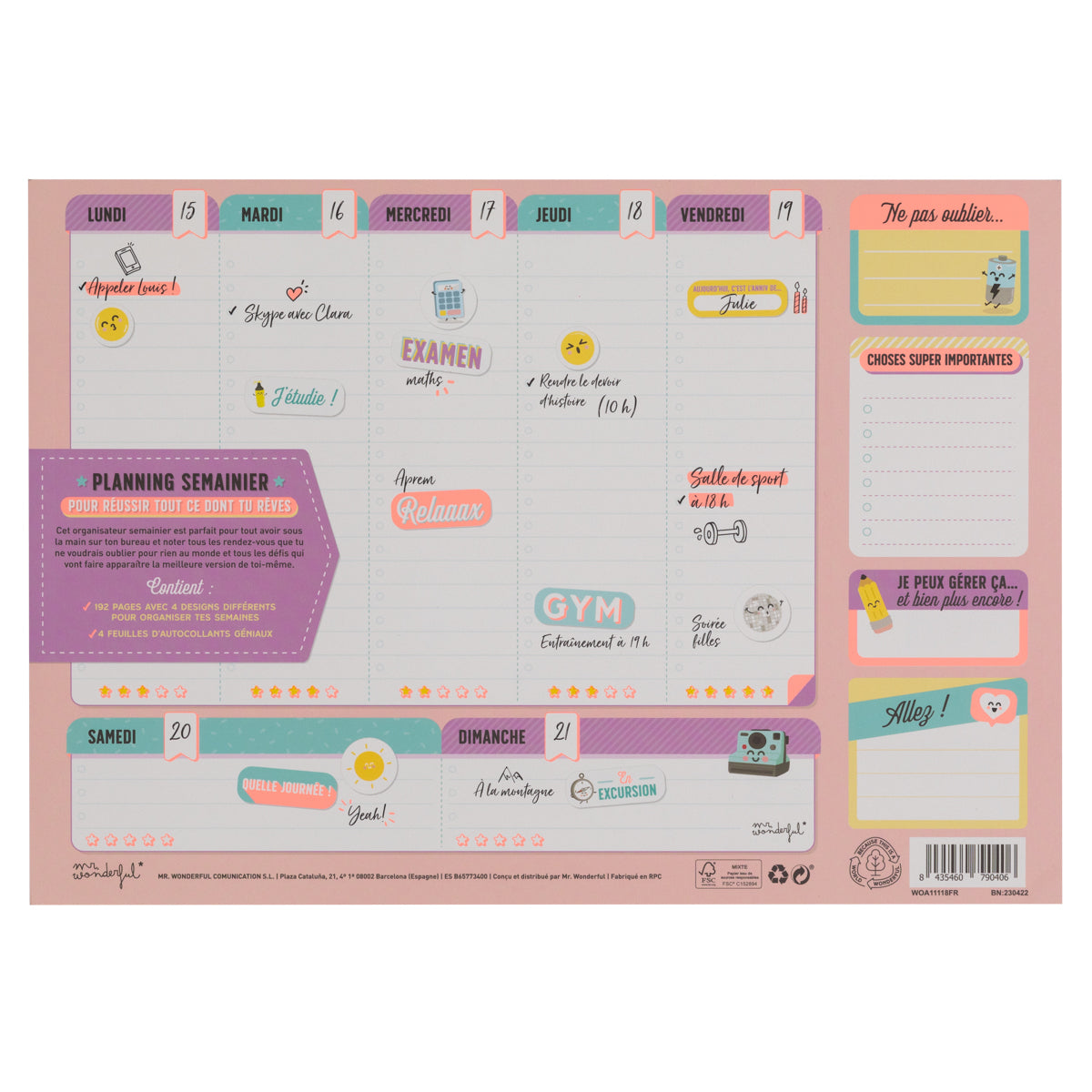 Planning semainier pour réussir tout ce dont tu rêves